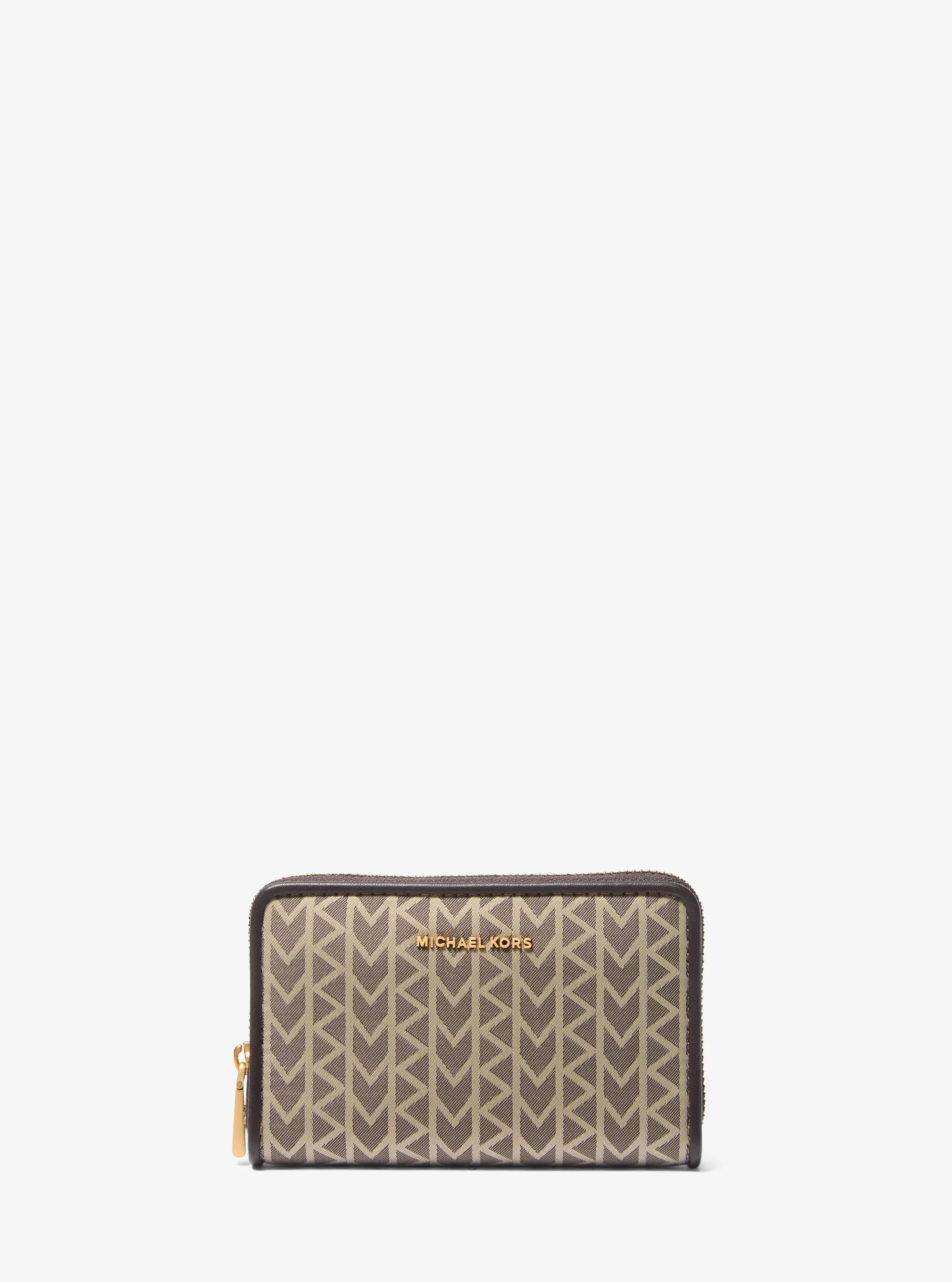 Billetera Jet Set peque&ntilde;a en jacquard con logotipo MK2000 in NATURAL | Michael Kors