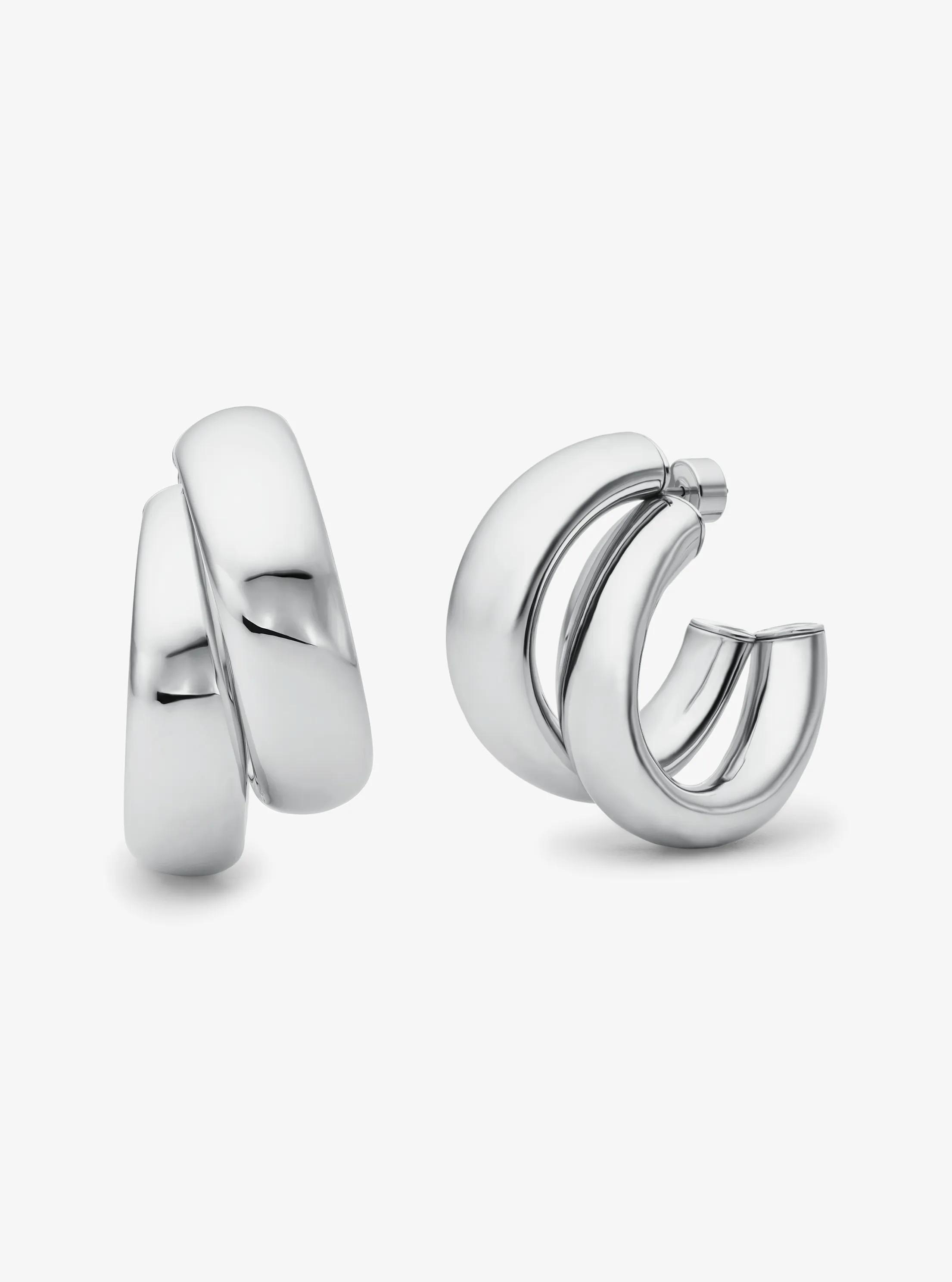 Aretes de argolla doble de lat&oacute;n chapado en metal precioso in PLATEADO | Michael Kors