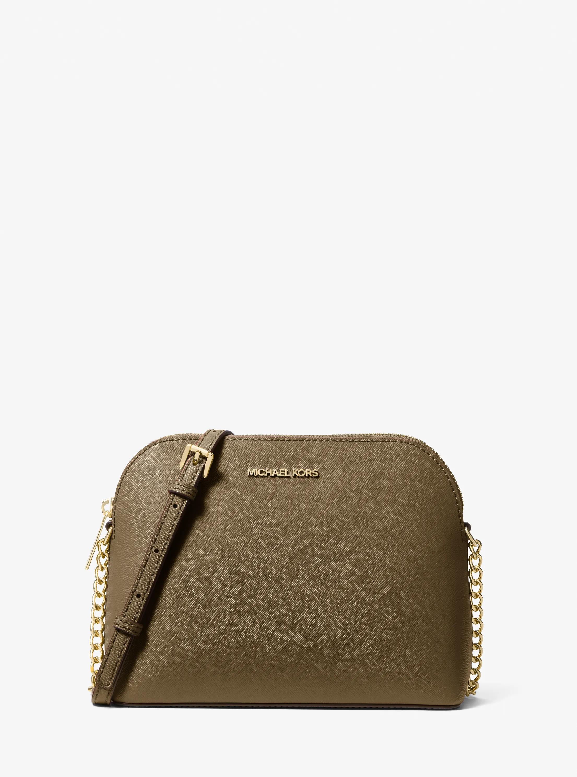 Cindy Large Leather Dome Crossbody Bag in LODEN | Michael Kors
