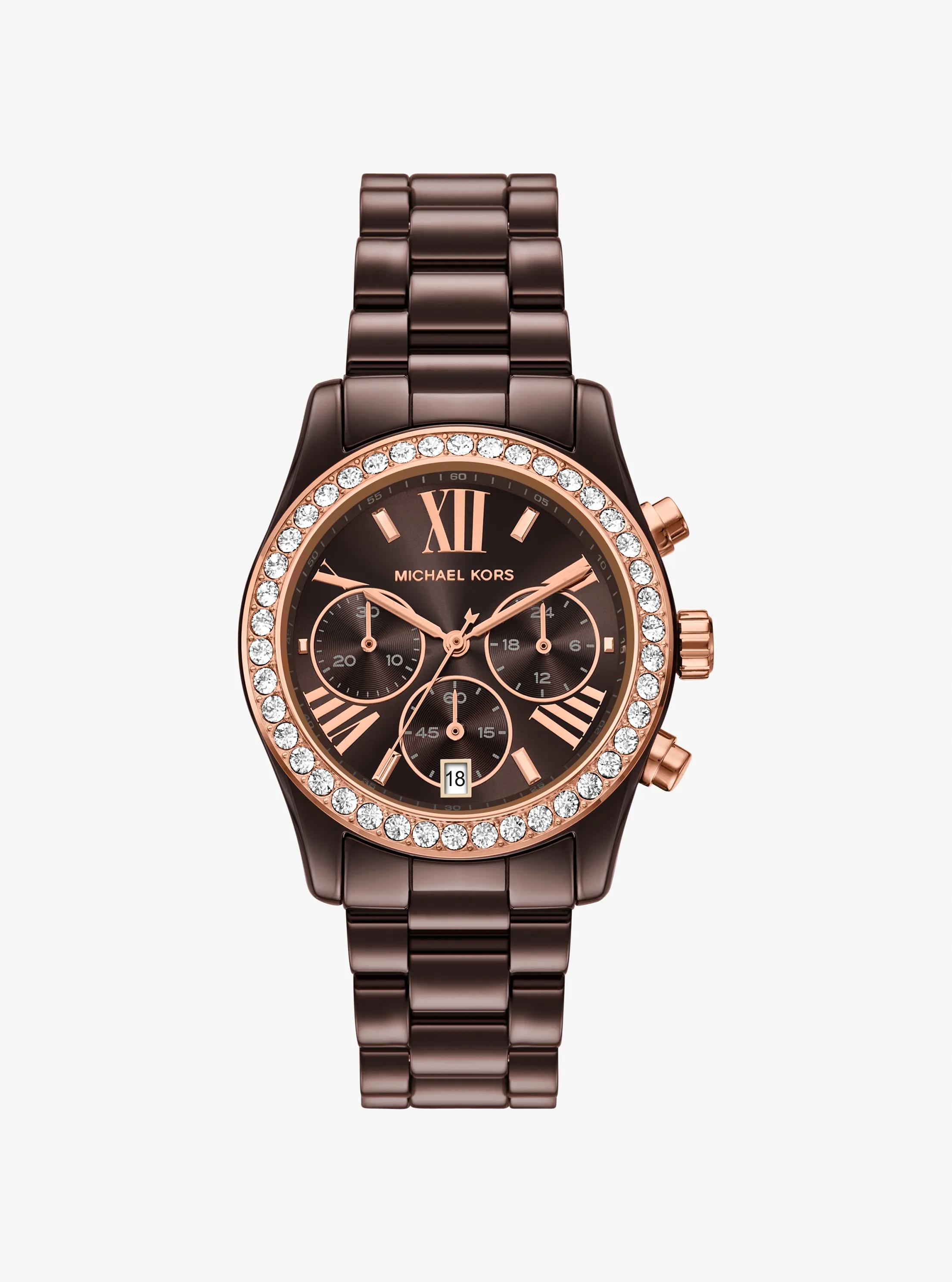 Lexington Pav&eacute; Brown-Tone Ceramic Watch in CHOCOLATE | Michael Kors