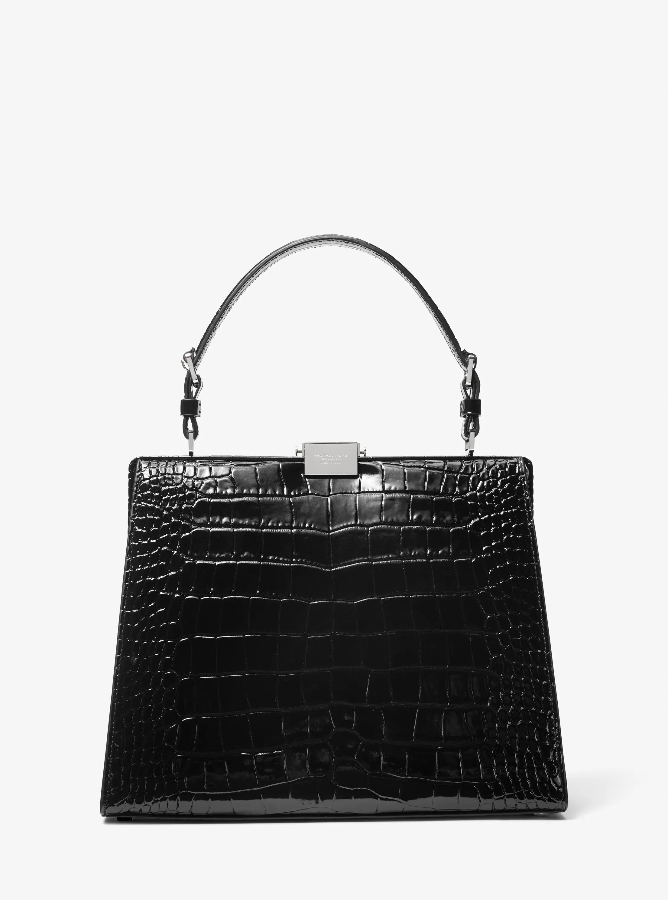 Bolso satchel Simone de piel con motivo de cocodrilo en relieve in NEGRO | Michael Kors