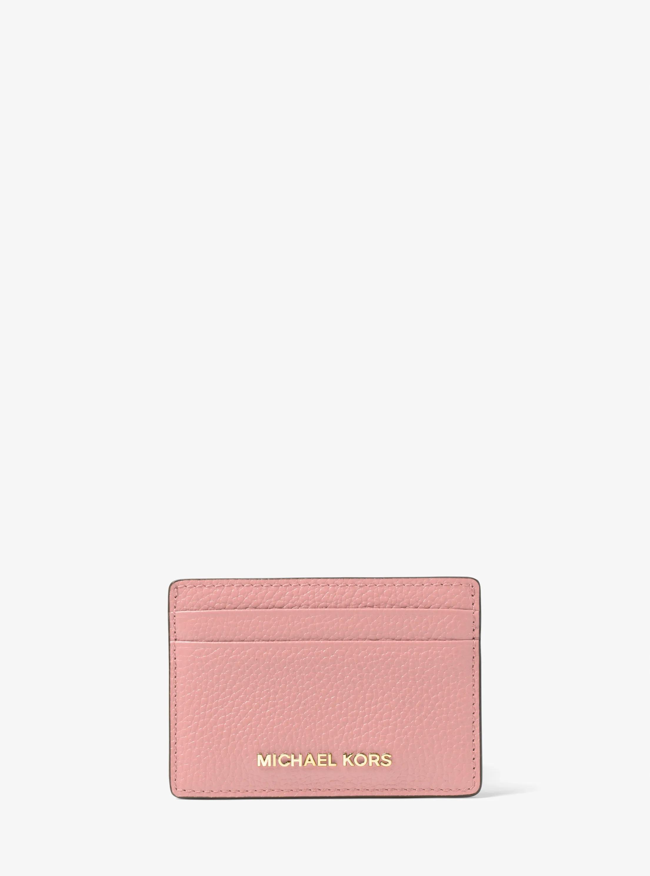 MK Porte-cartes en cuir grainé - Rose - Michael Kors