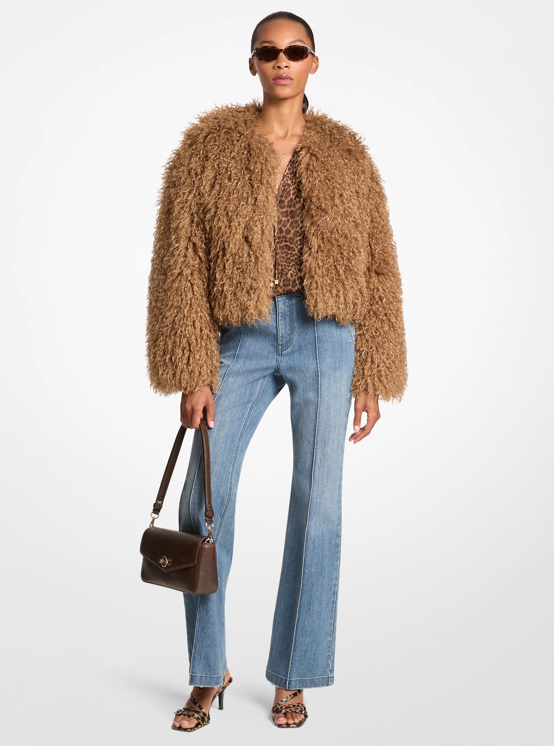 Jacke aus Lammfellimitat in DUNKLES KAMELBRAUN | Michael Kors
