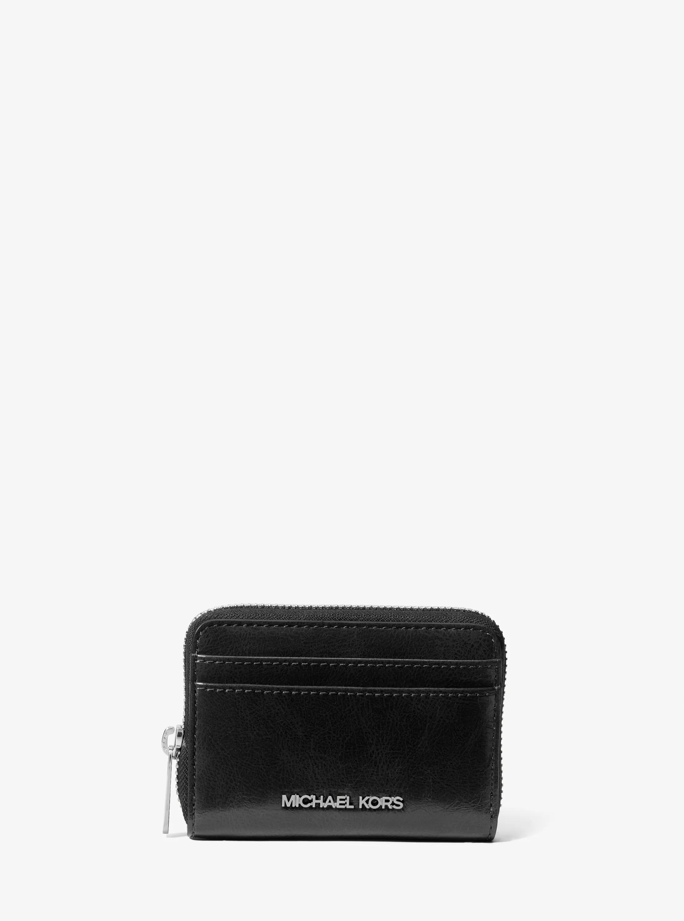 Jet Set Medium Distressed Zip Card Case in BLACK | Michael Kors