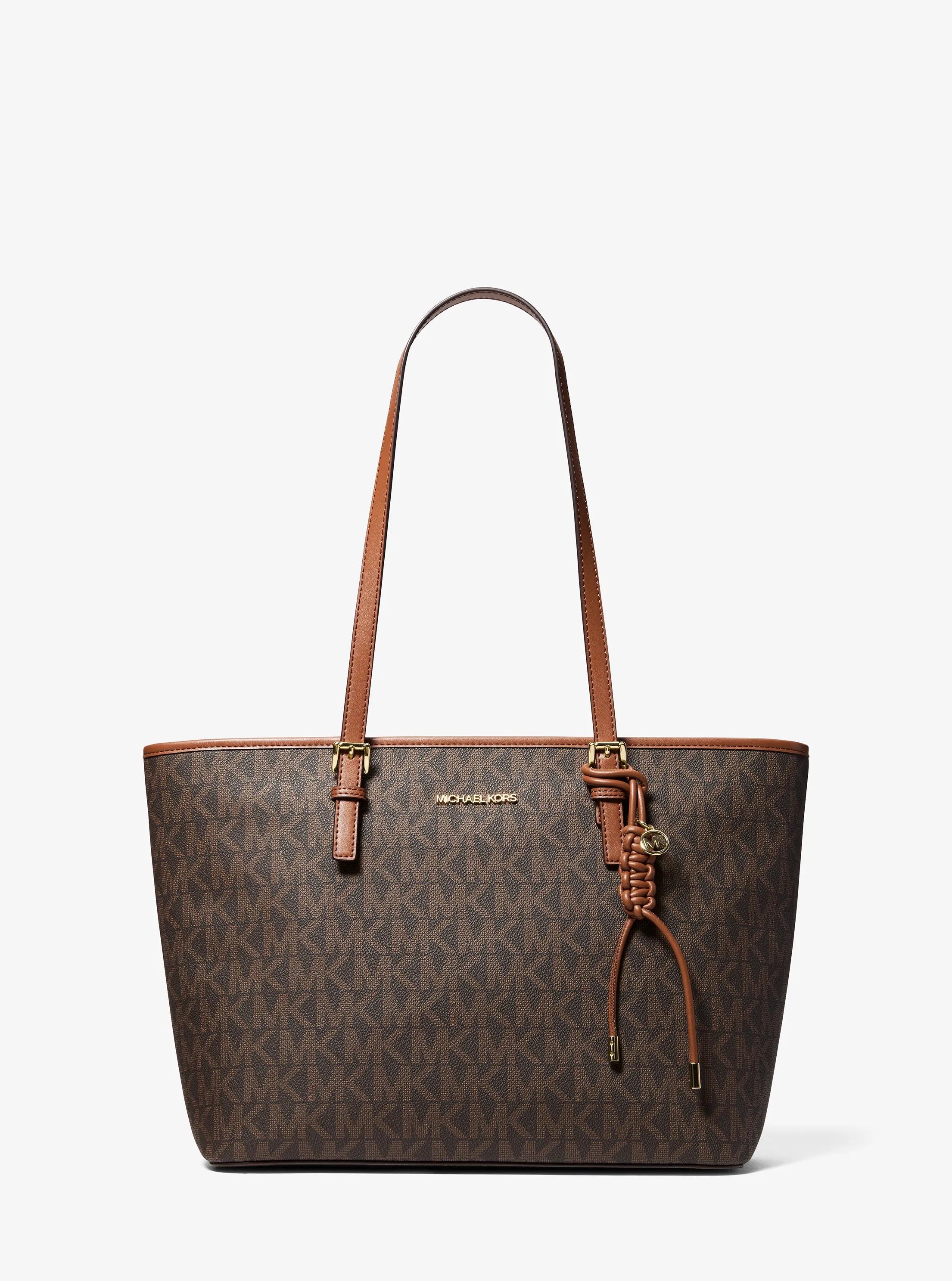 Borsa tote Jet Set con stampa logo e ciondolo in MARRONE/CUOIO | Michael Kors