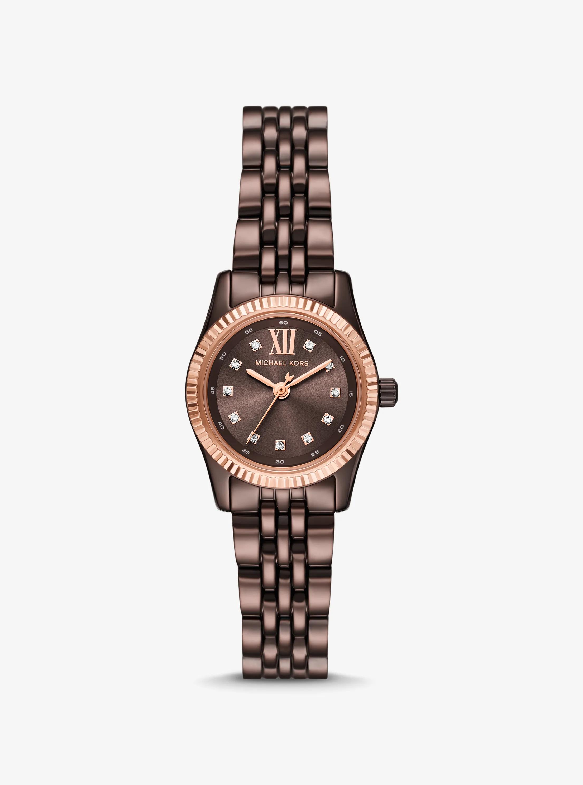 Petite Lexington Pav&eacute; Espresso-Tone Watch in CHOCOLATE | Michael Kors