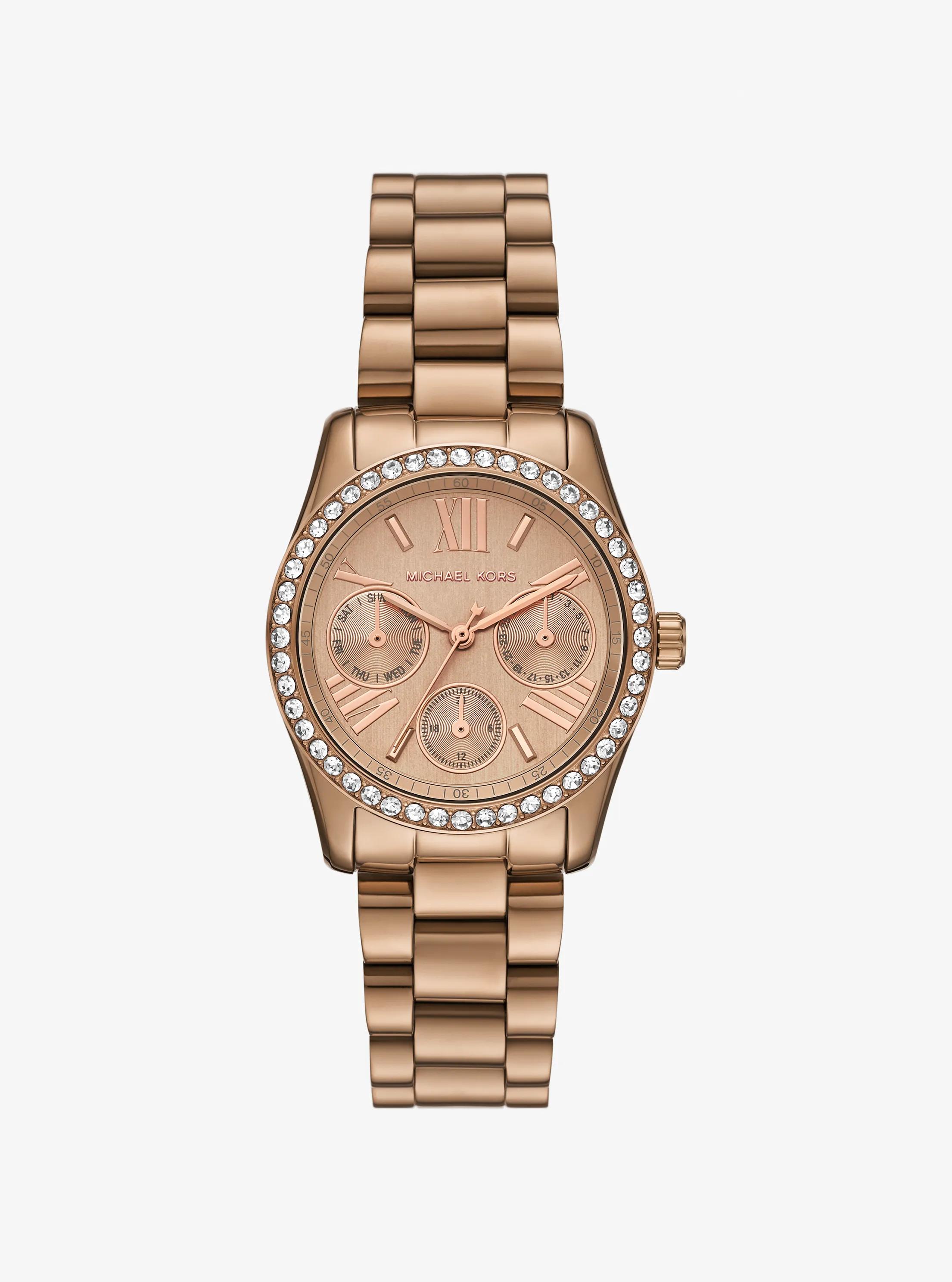 Mini Lexington Pav&eacute; Brushed Beige Gold-Tone Watch in BEIGE GOLD | Michael Kors