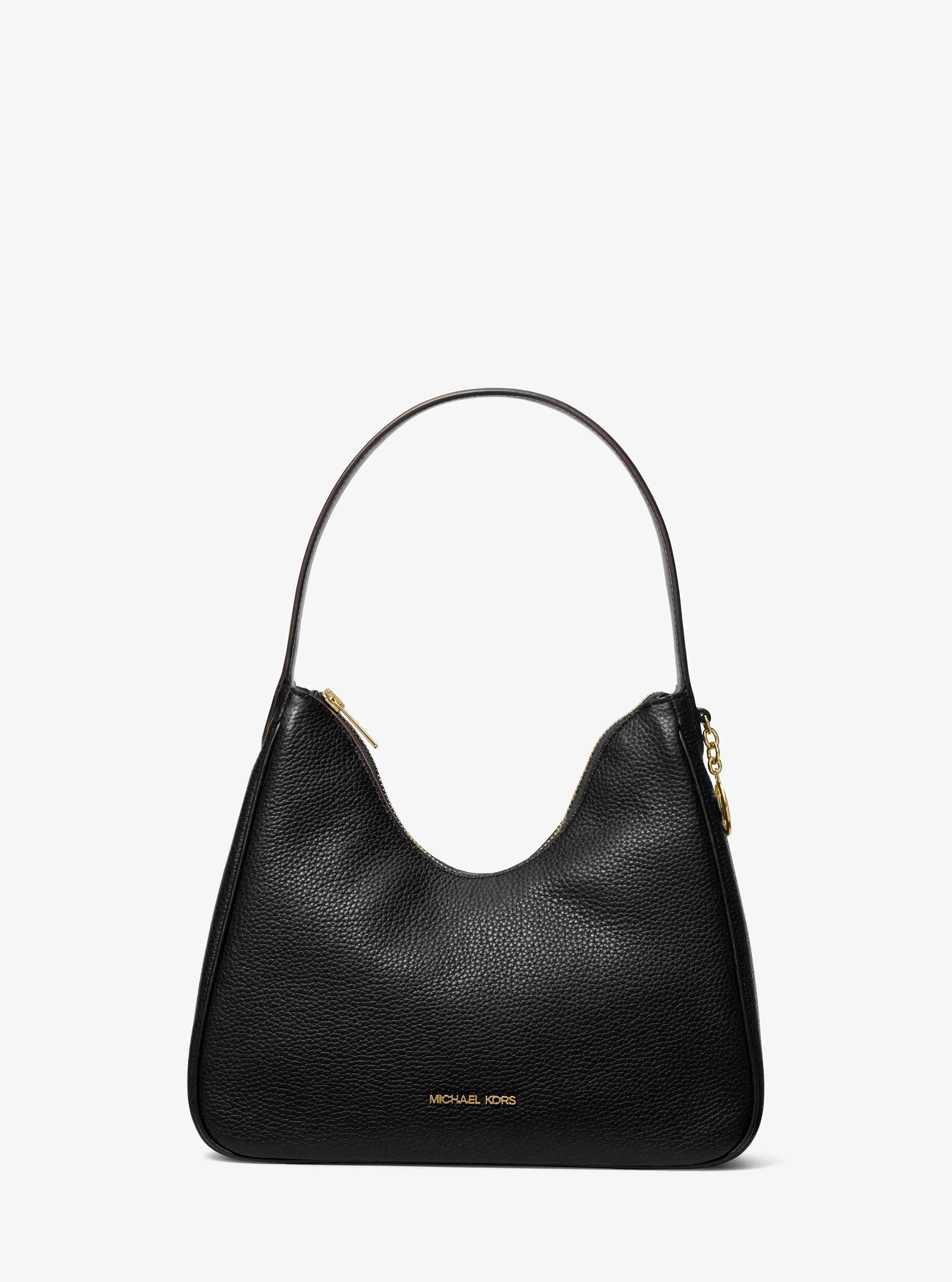 Nayla Small Pebbled Leather Hobo Shoulder Bag in BLACK | Michael Kors