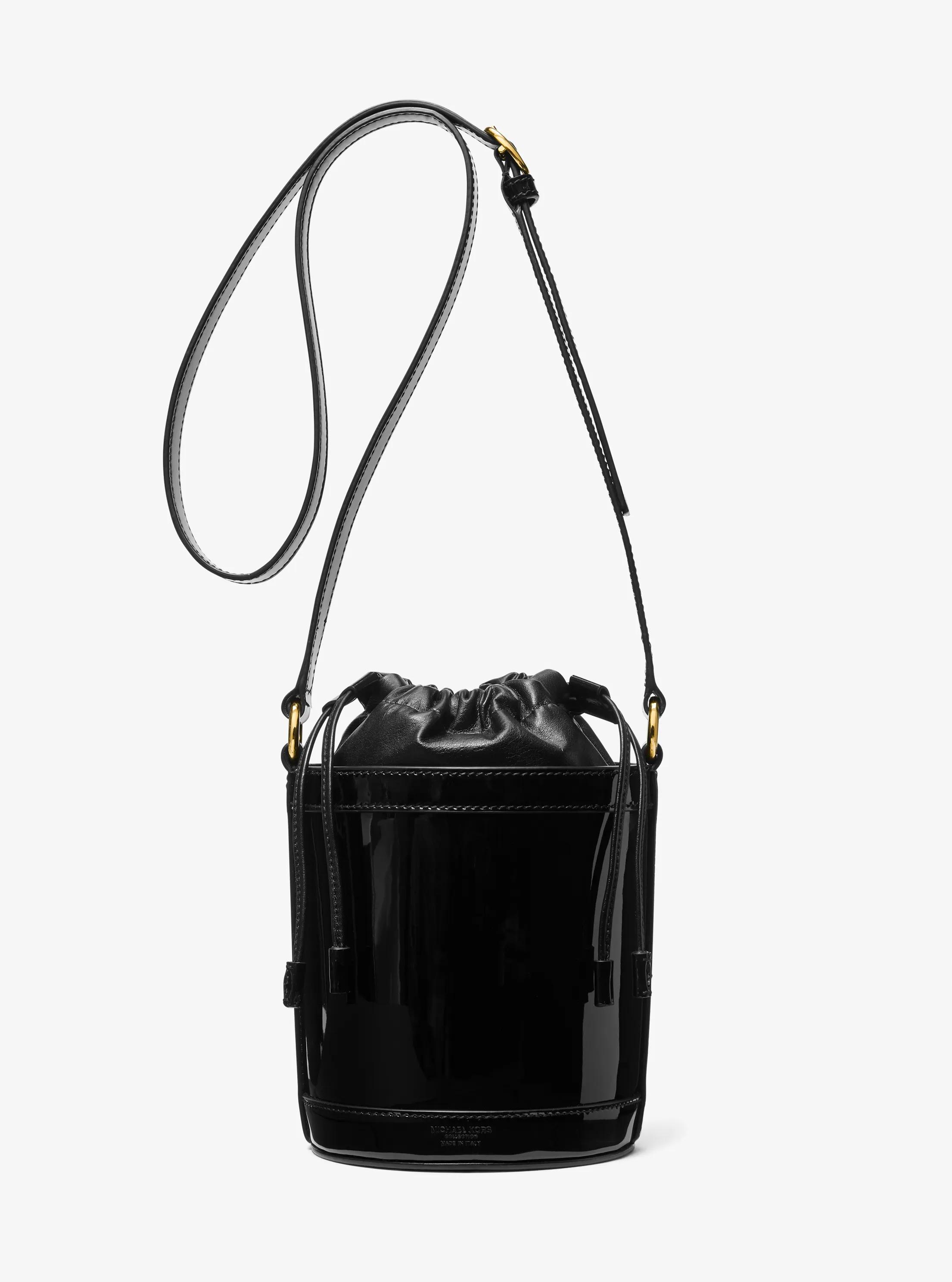 Audrey Medium Patent Leather Bucket Bag in BLACK | Michael Kors