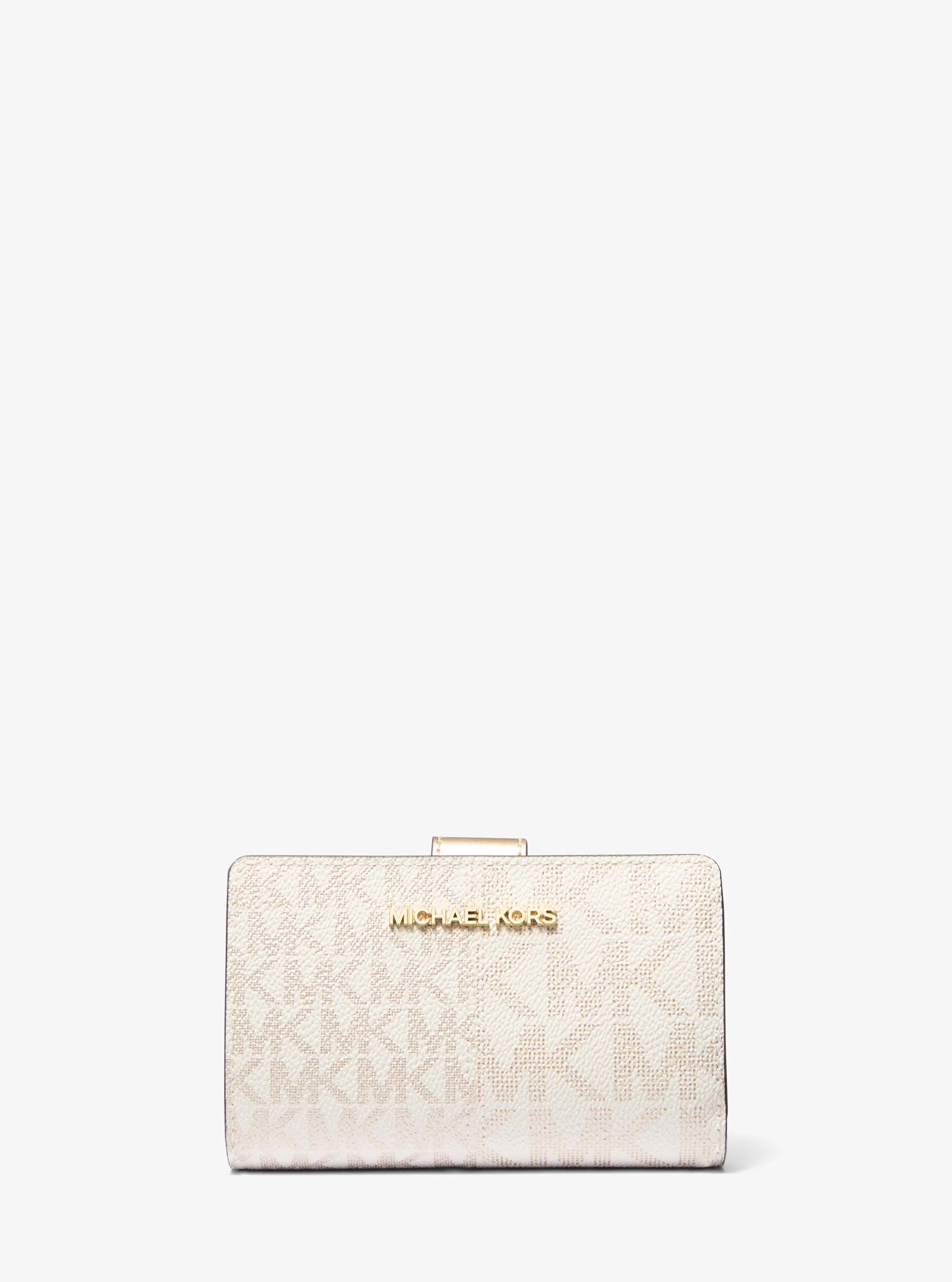 Portefeuille Jet Set m&eacute;tallis&eacute; de taille moyenne &agrave; logo in OR P&Acirc;LE | Michael Kors