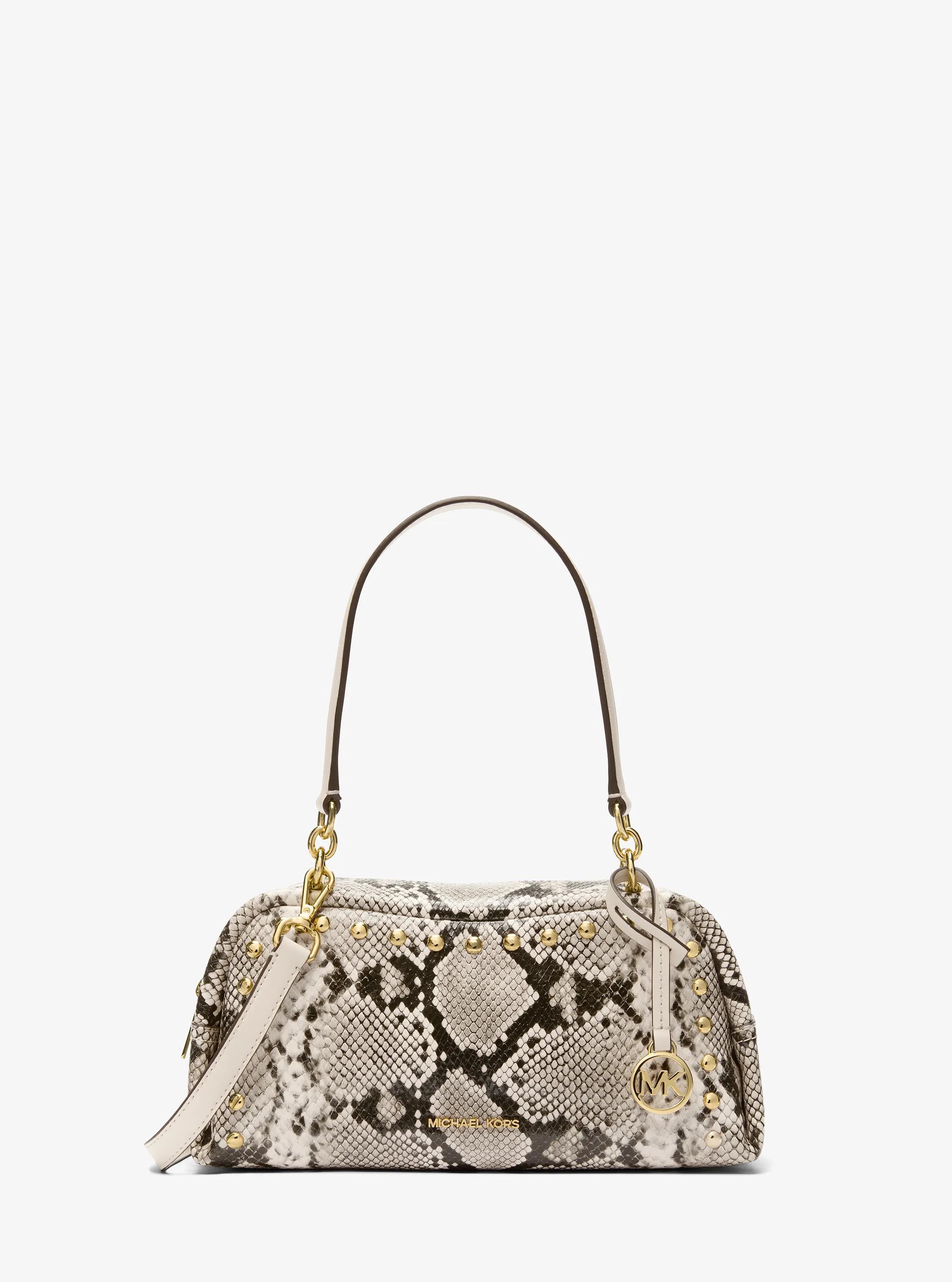 Cecily Small Studded Snake Embossed Shoulder Bag