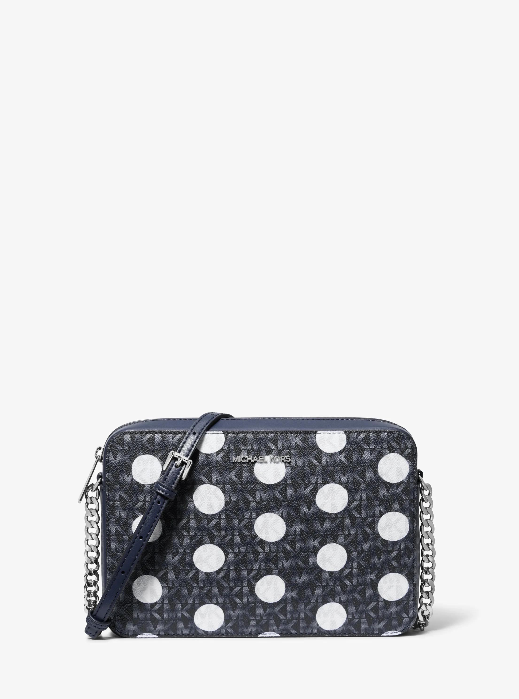 Grand sac &agrave; bandouli&egrave;re Jet Set &agrave; pois et &agrave; logo Signature in BLEU MARINE | Michael Kors