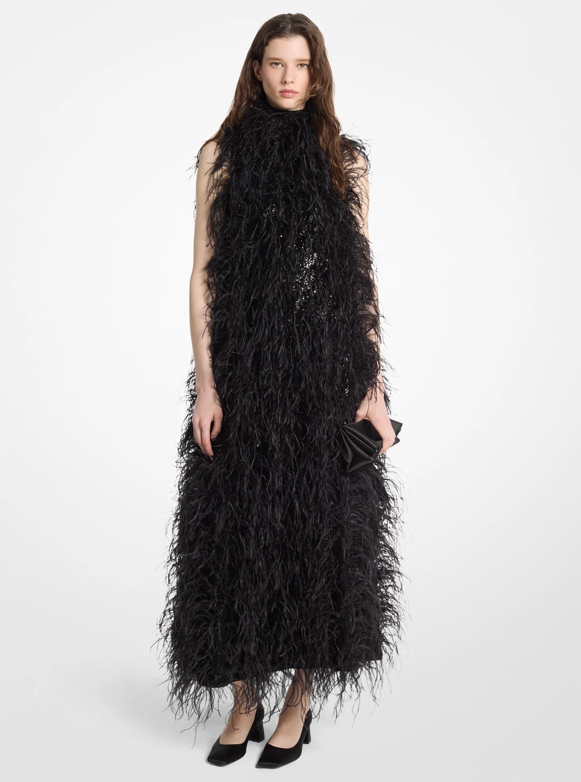 Embroidered Crepe Jersey Gown in BLACK | Michael Kors