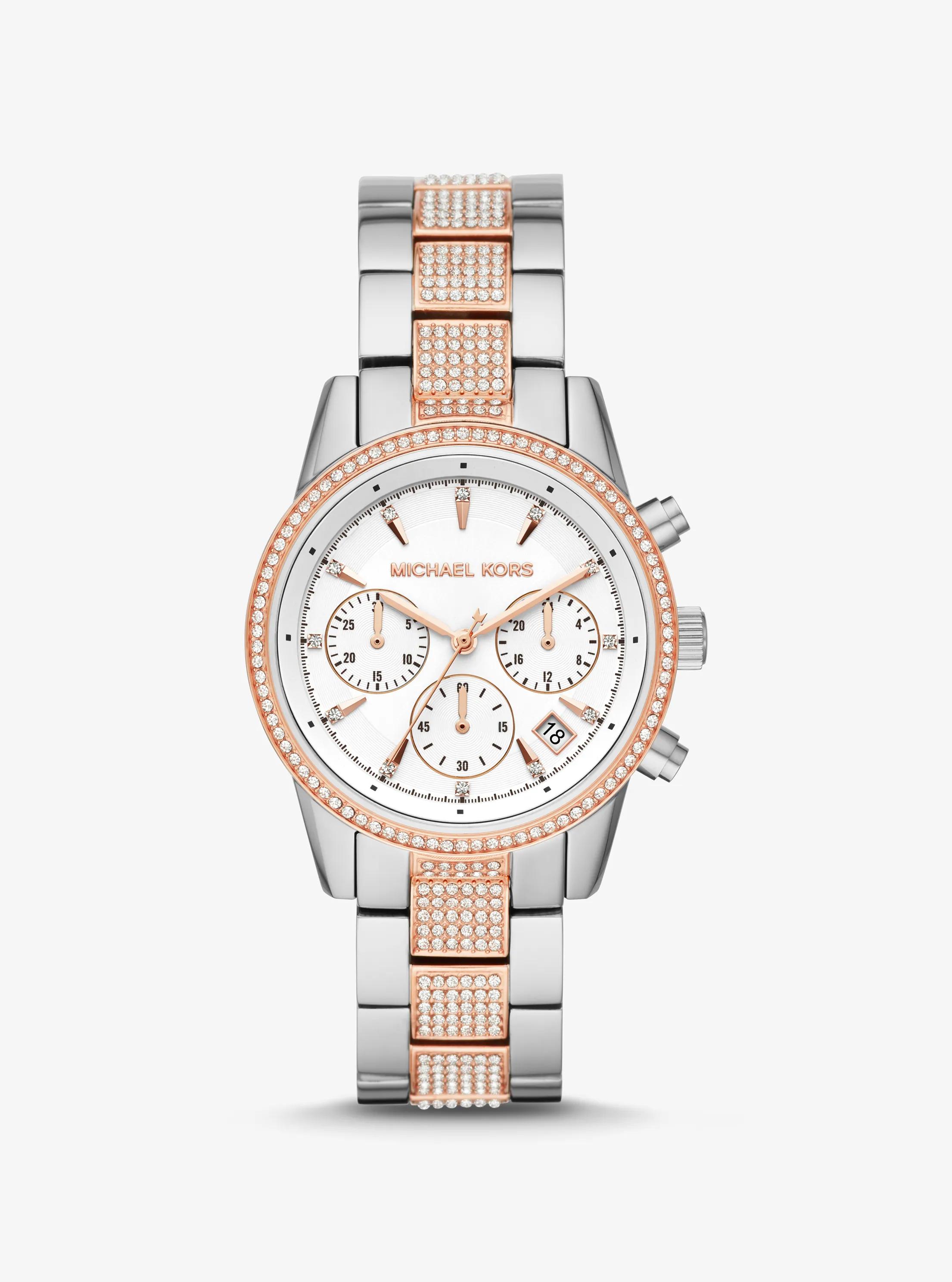 Bryant Pav&eacute; Two-Tone Watch in TWO TONE | Michael Kors