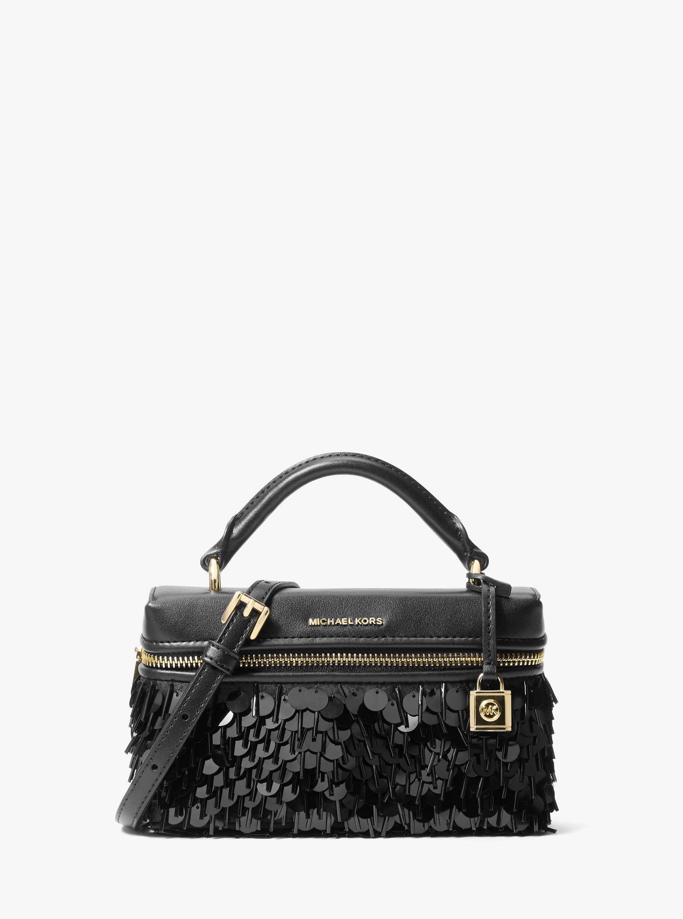 Tr&egrave;s petit sac &agrave; bandouli&egrave;re Jana travaill&eacute; avec des sequins in NOIR | Michael Kors