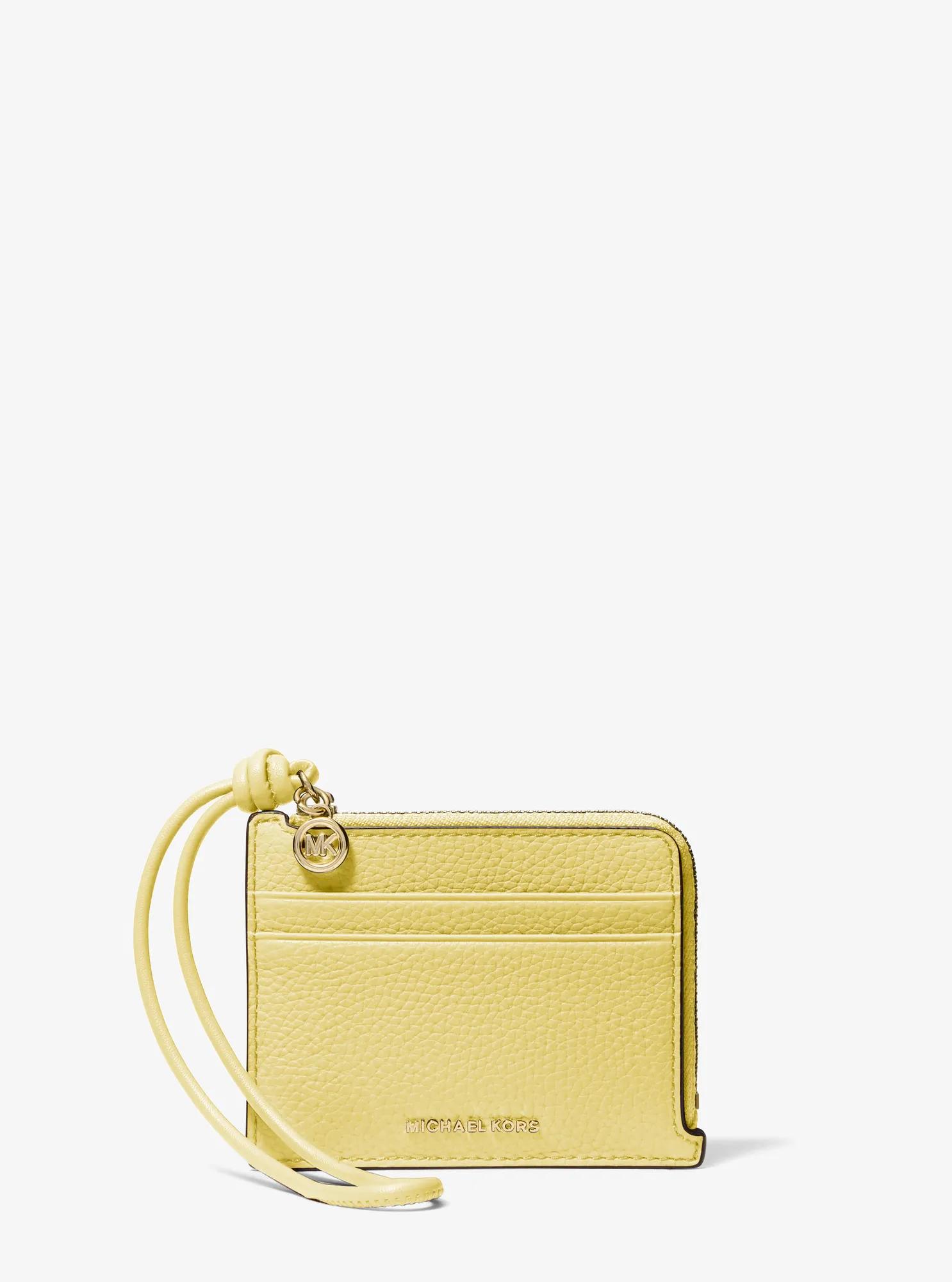 Michael Kors Jet Set Small Pebbled Leather Card Case Wristlet In Yellow