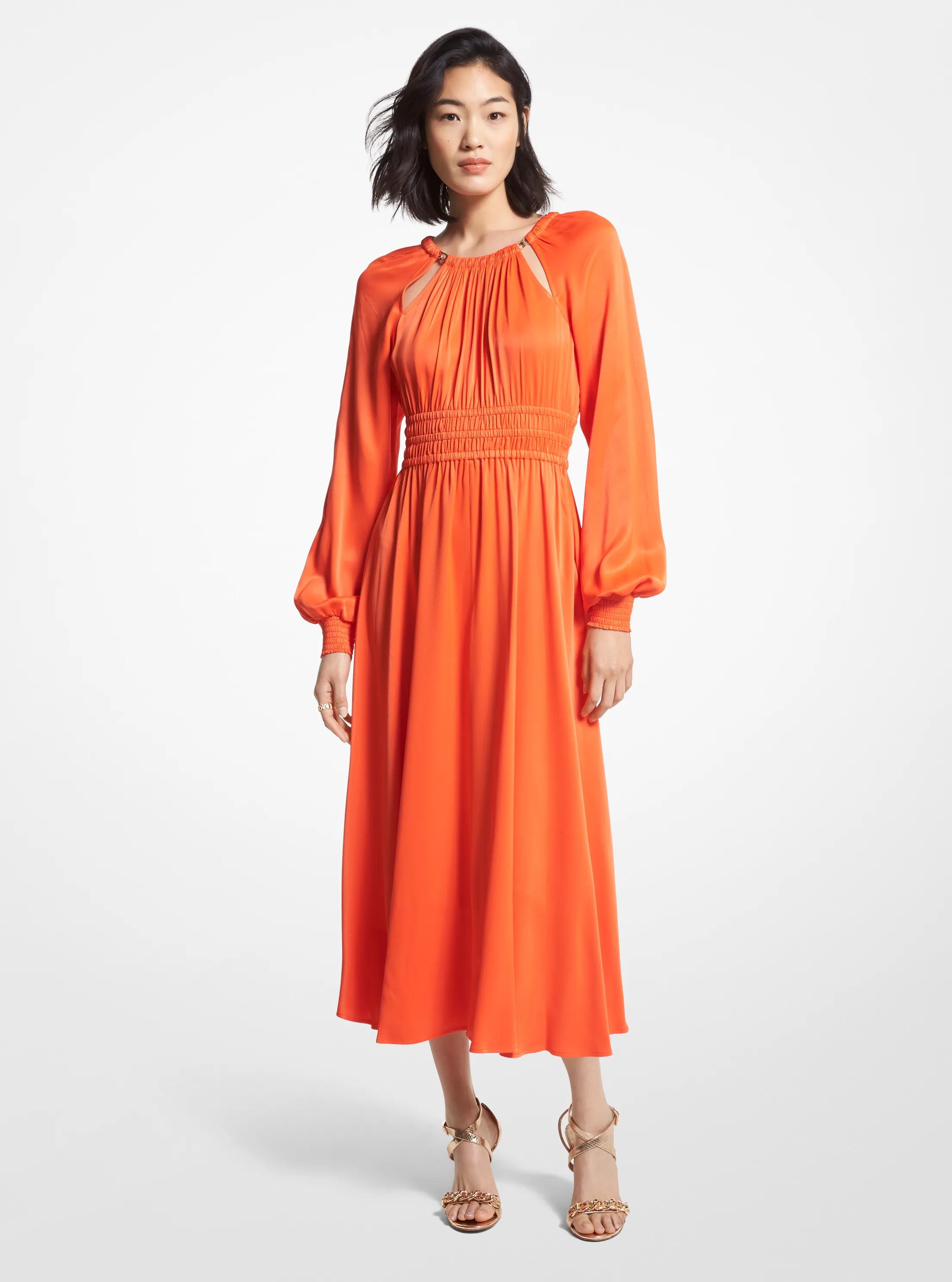 Charmeuse Cutout Midi Dress in OPTIC ORANGE | Michael Kors
