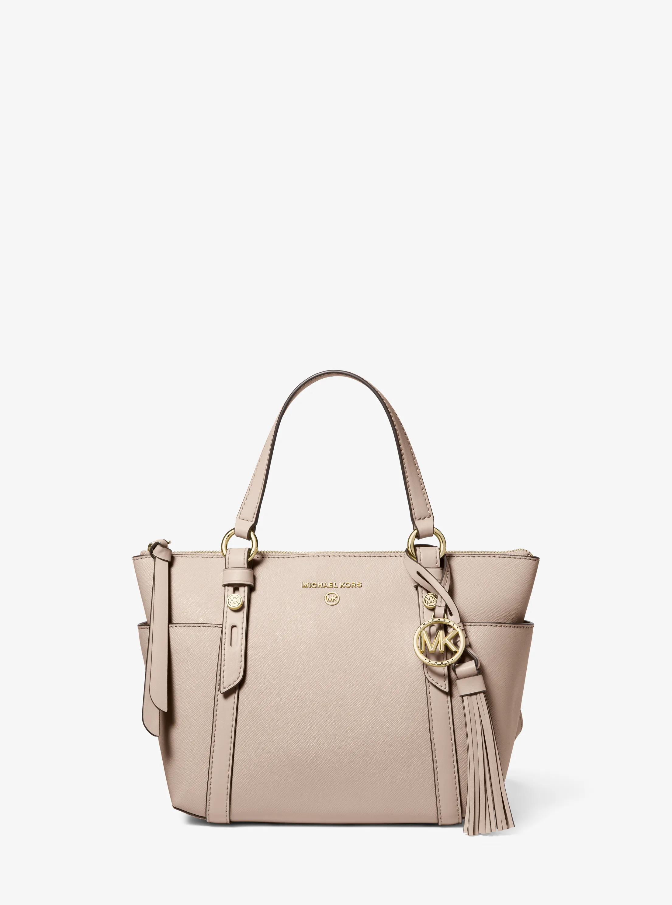 Sullivan Small Saffiano Leather Top-Zip Tote Bag in LIGHT SAND | Michael Kors