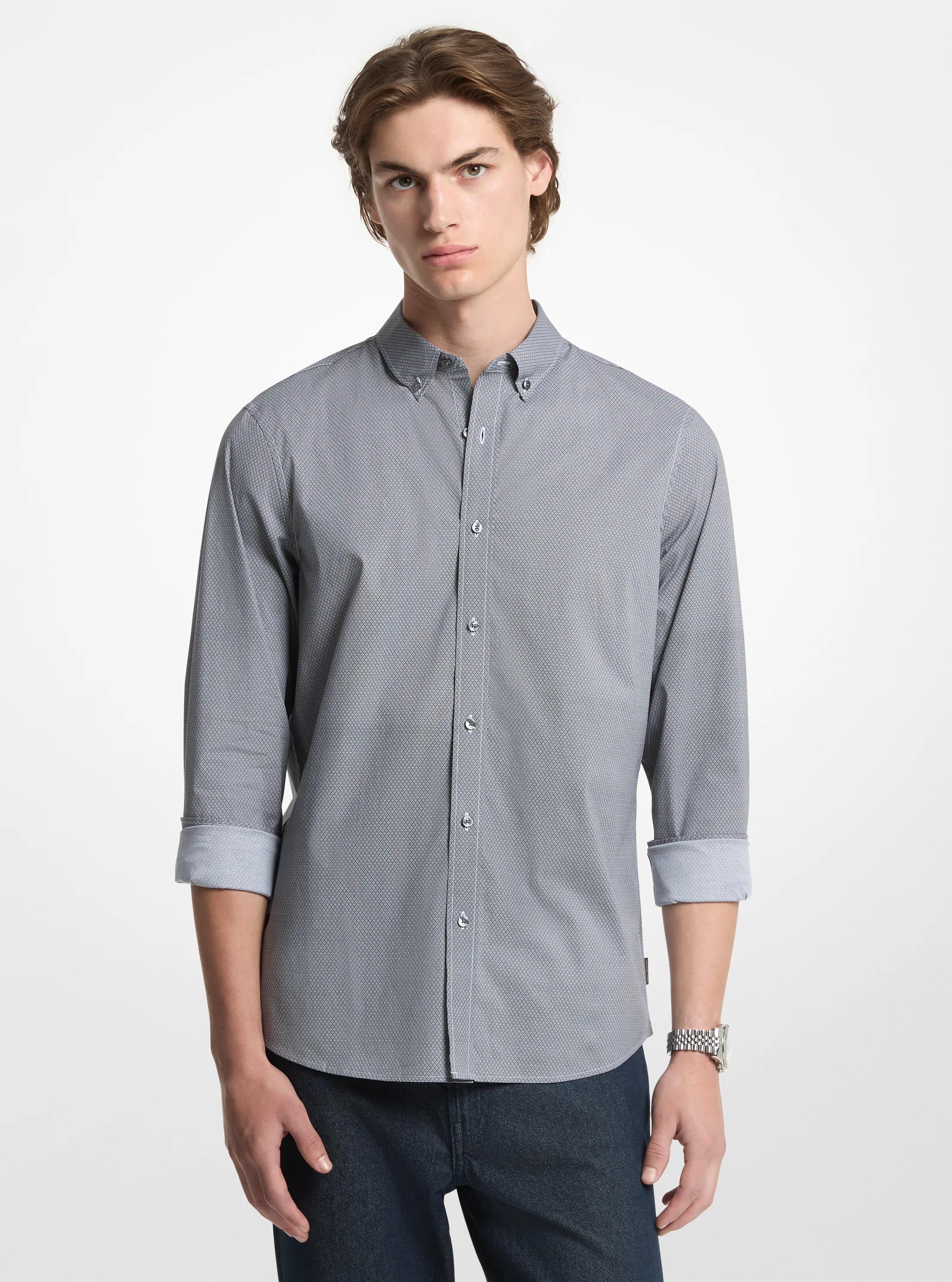 Diamond Print Stretch Cotton Shirt in BLACK | Michael Kors