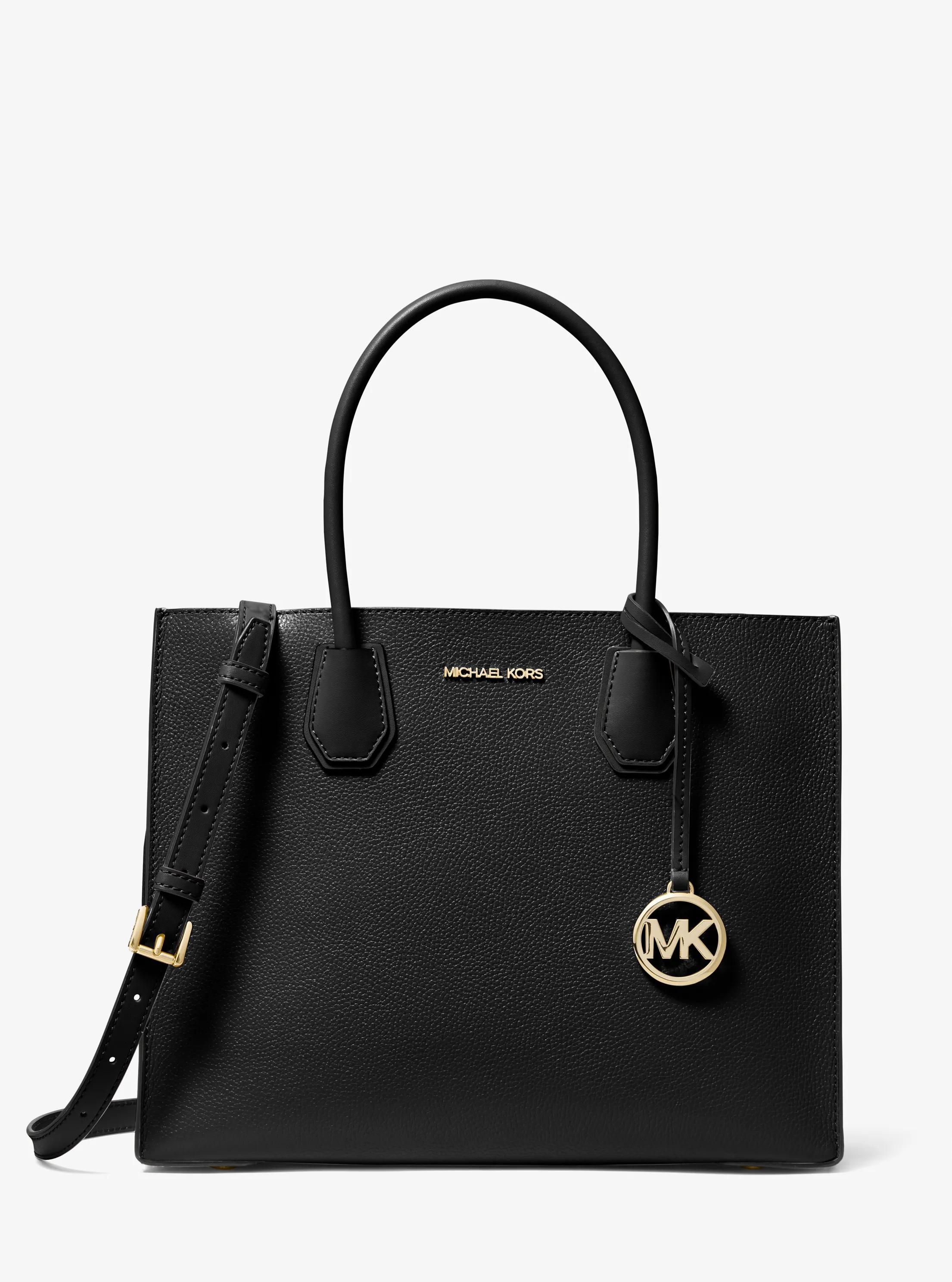 Mercer Large Pebbled Leather Accordion Tote Bag in BLACK | Michael Kors