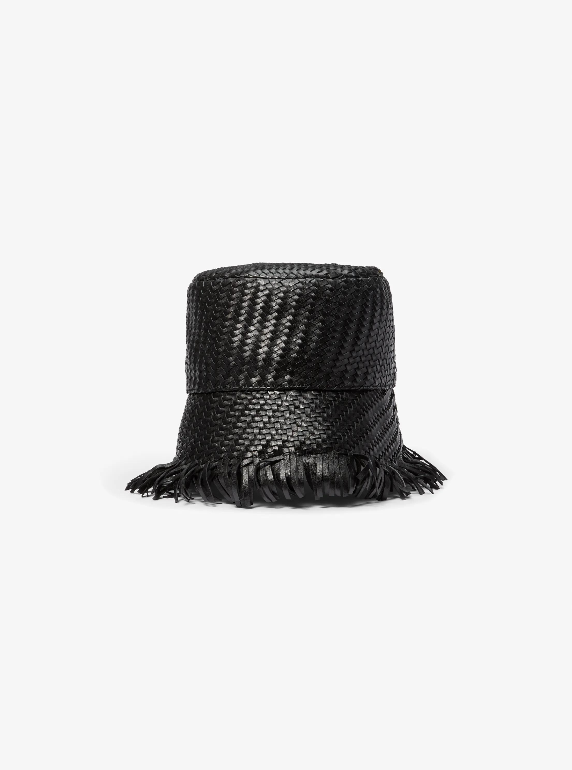Hand-Woven Leather Bucket Hat in BLACK | Michael Kors