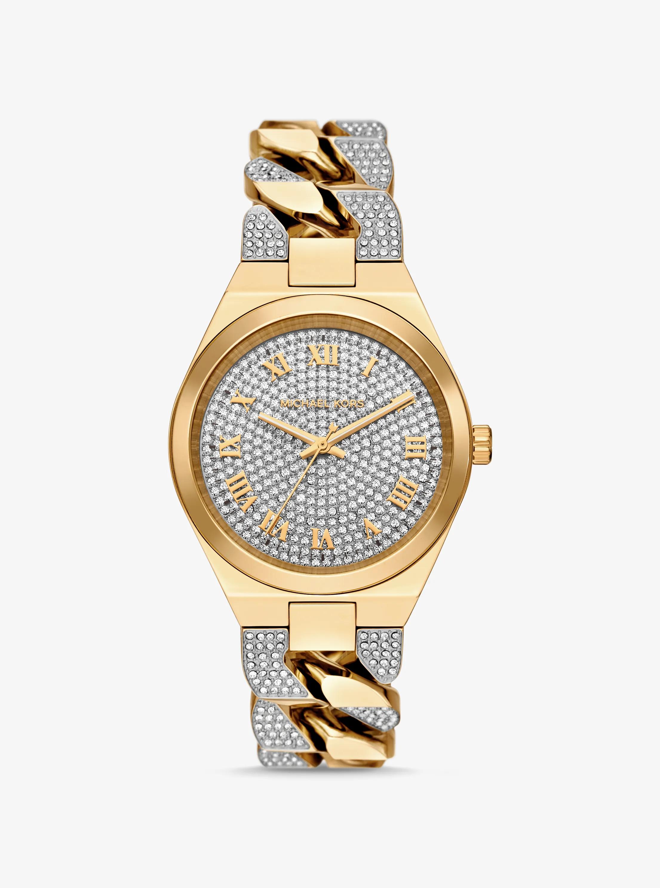 Lennox Pav&eacute; Gold-Tone Curb-Link Watch in GOLD | Michael Kors