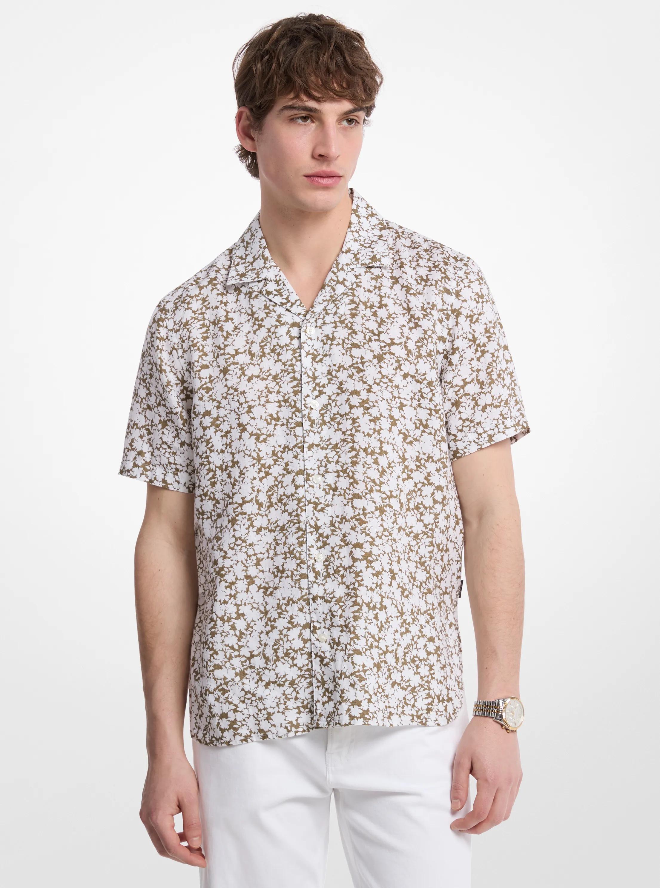 Floral Linen Camp Shirt in SAFARI GREEN | Michael Kors
