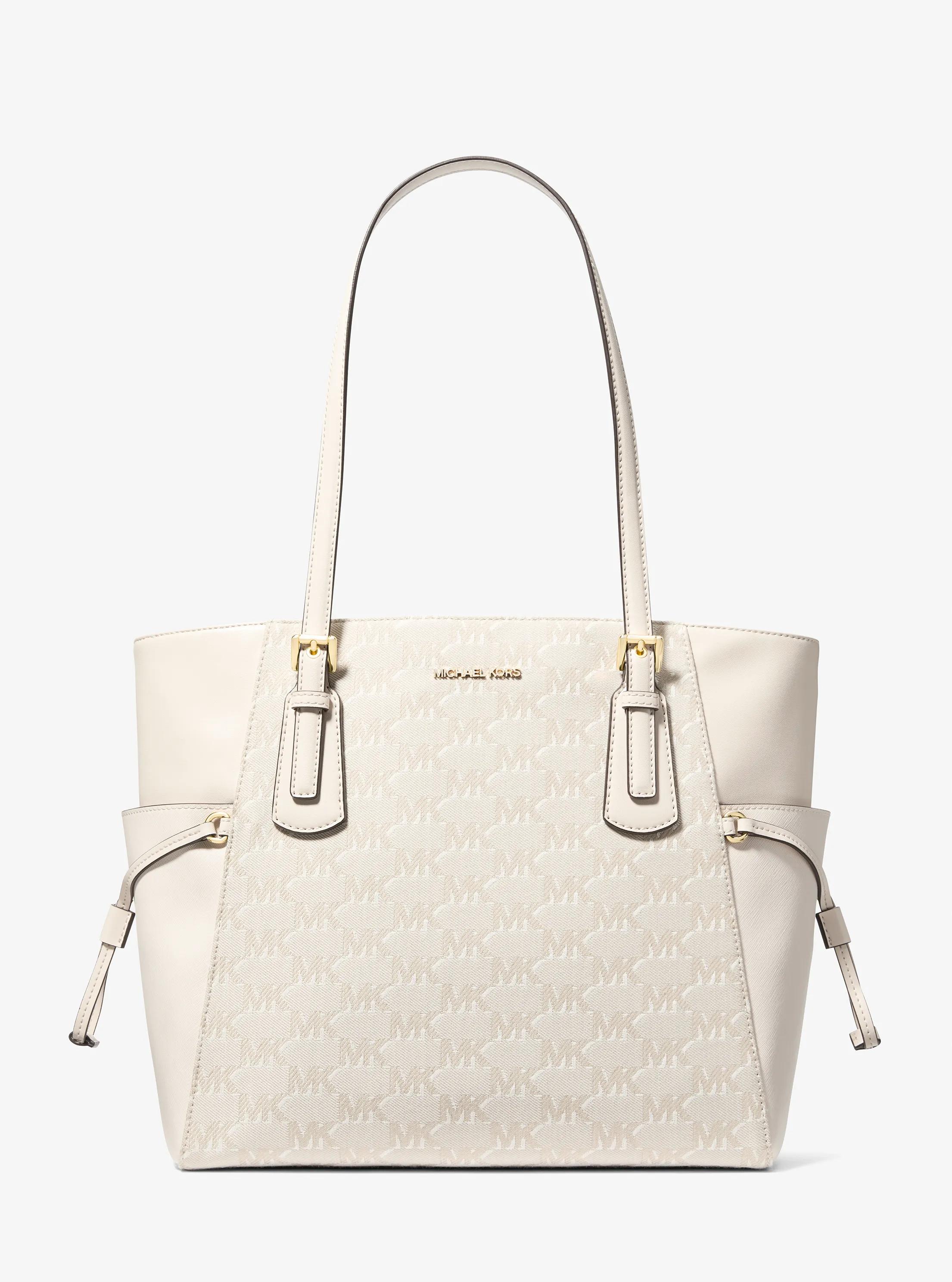 Voyager Large Logo Jacquard Tote Bag in LT CREAM | Michael Kors