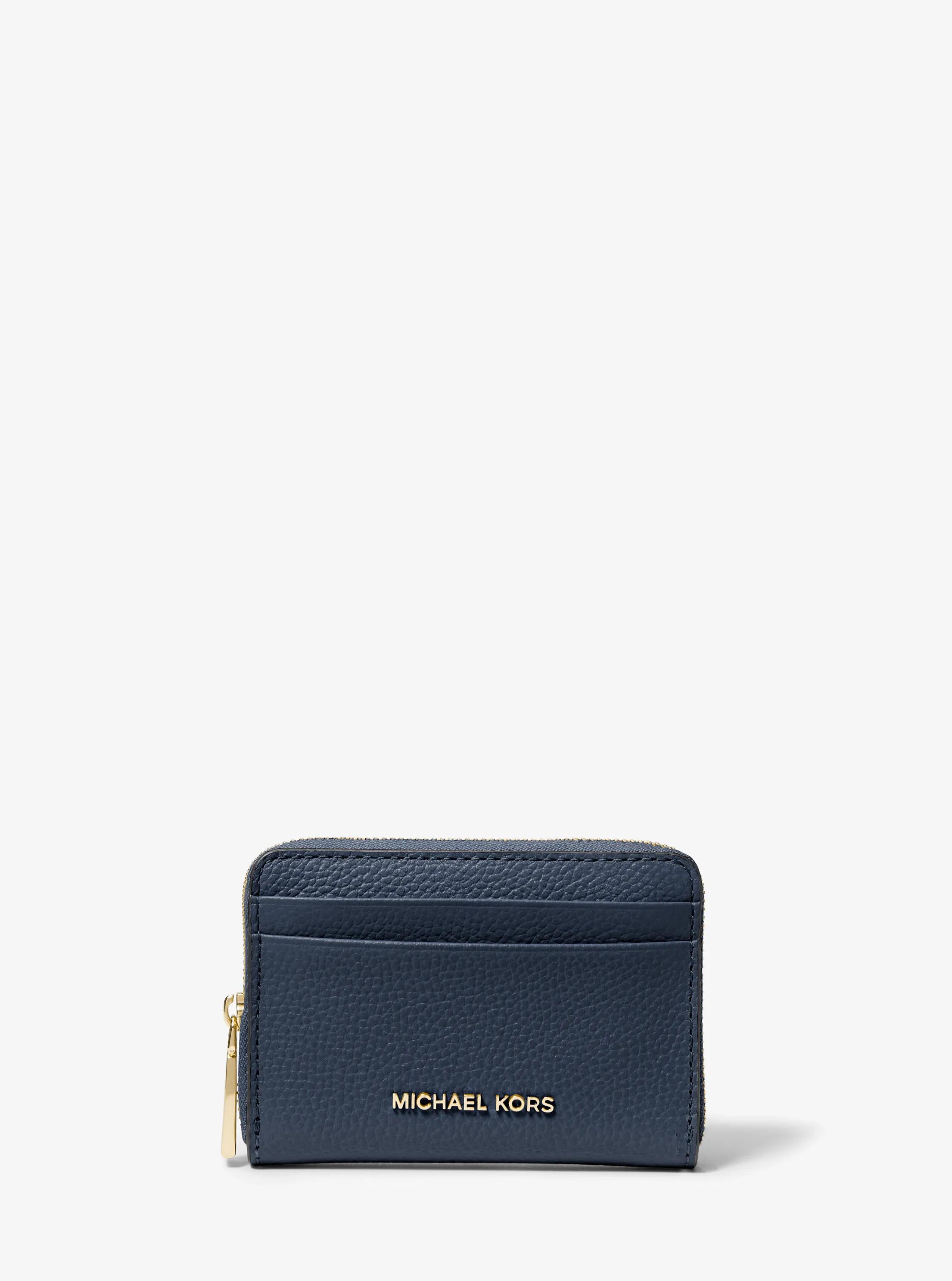 MK Petit porte-cartes entièrement zippé Jet Set en cuir grainé - Bleu - Michael Kors
