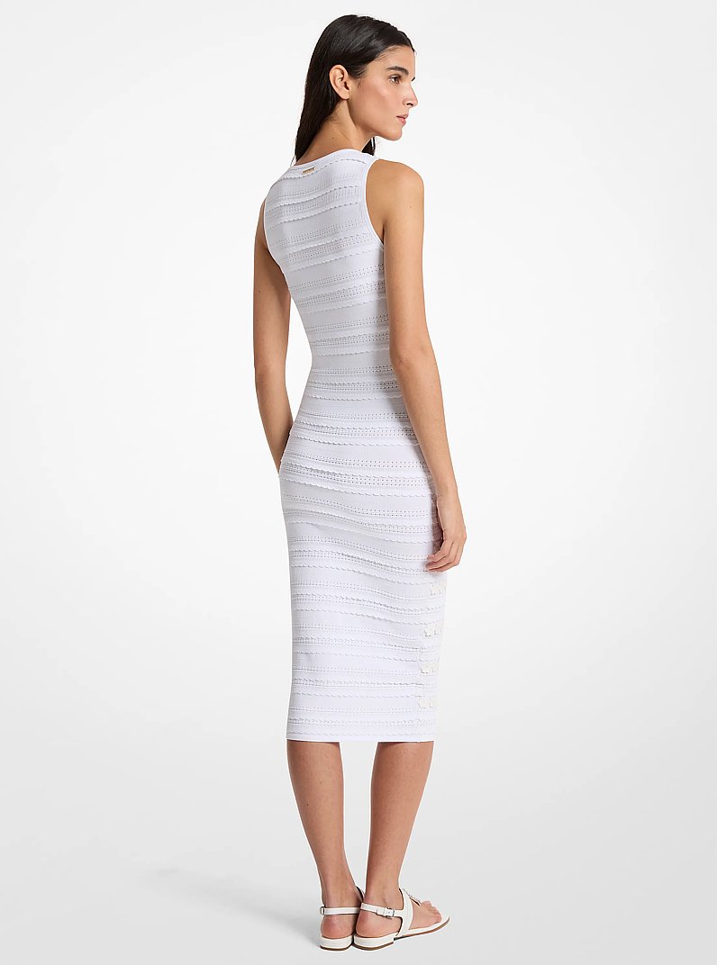 Floral Embellished Stretch Knit Midi Dress in WHITE | Michael Kors