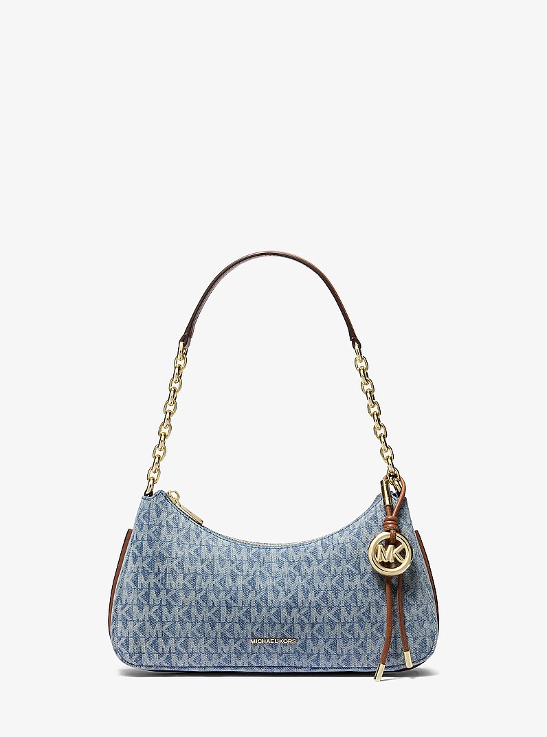 Nolita Medium Signature Logo Print Denim Chain Pochette in NEW HORIZON | Michael Kors