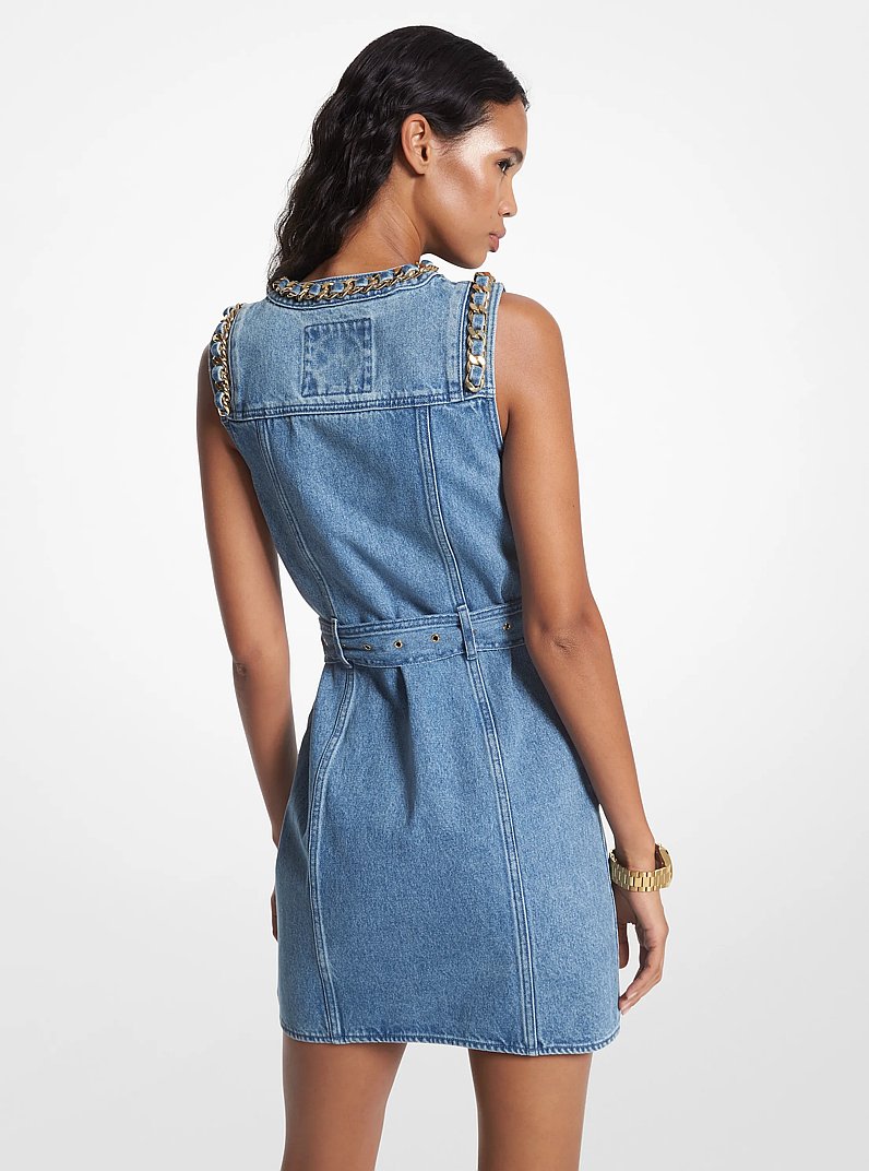 Chain-Link Denim Belted Dress in ANGEL BLUE WASH | Michael Kors