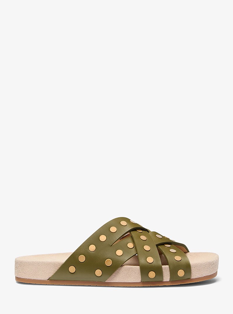 Sandale Irene en cuir clout&eacute; in VERT SAFARI | Michael Kors