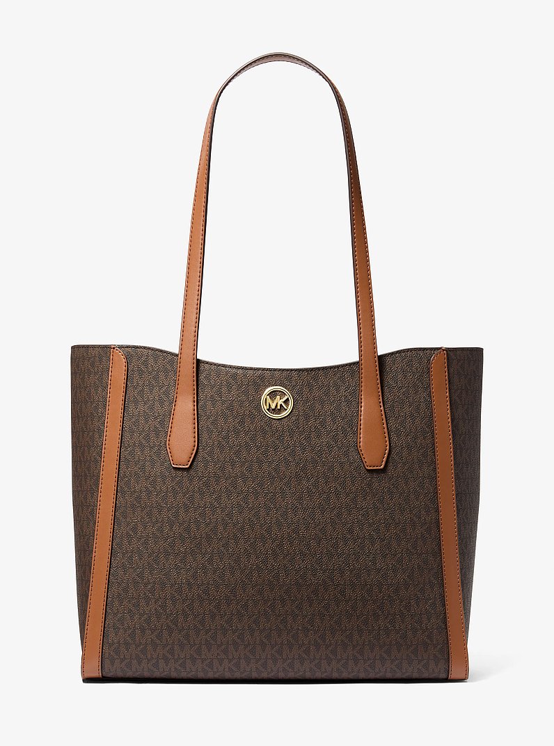 Leida Large Signature Logo Tote Bag in BROWN | Michael Kors