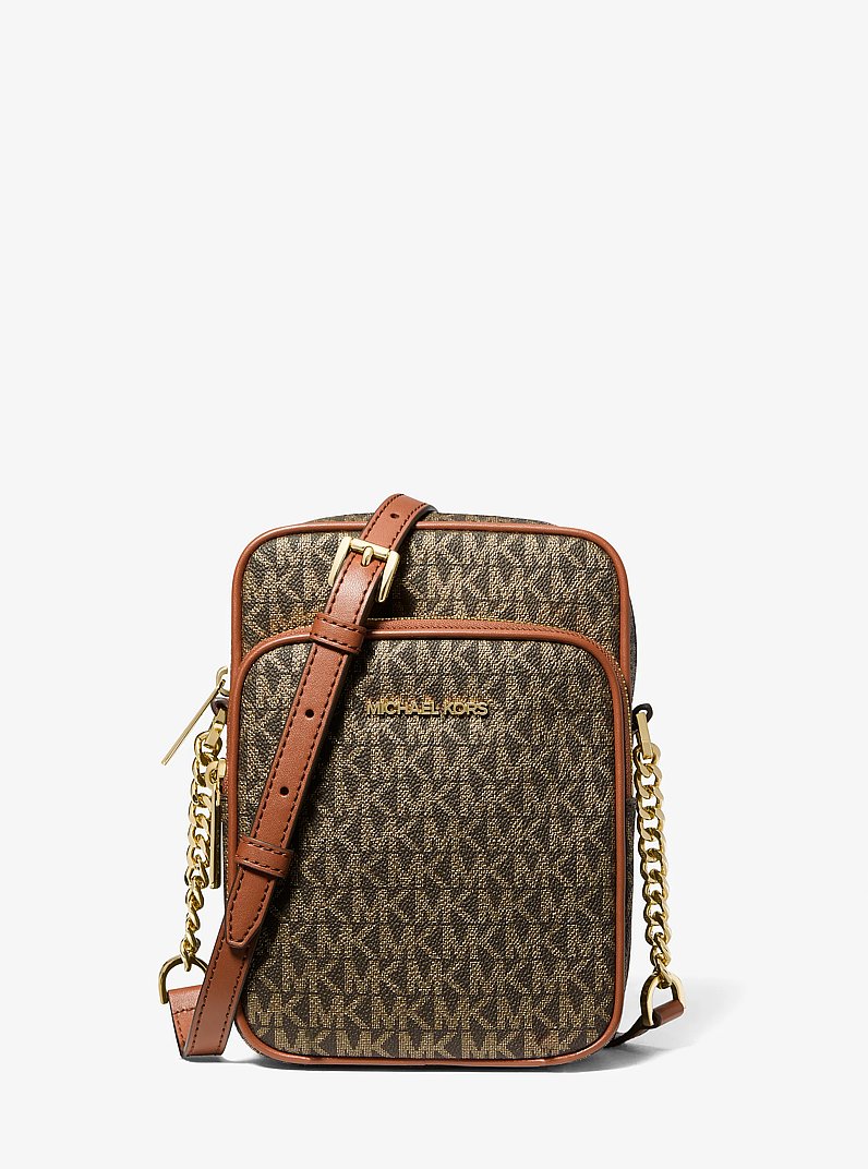 Bandolera Jet Set Travel mediana con logotipo in MARR&Oacute;N/DORADO | Michael Kors