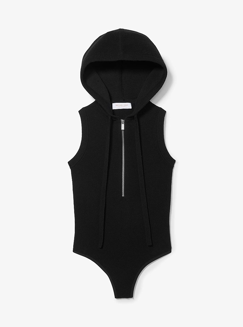 Cashmere Sleeveless Hooded Bodysuit in BLACK | Michael Kors