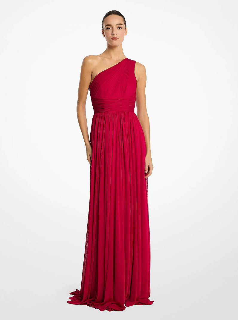 One-Shoulder-Abendkleid aus Chiffon-Jersey in HIMBEERE | Michael Kors
