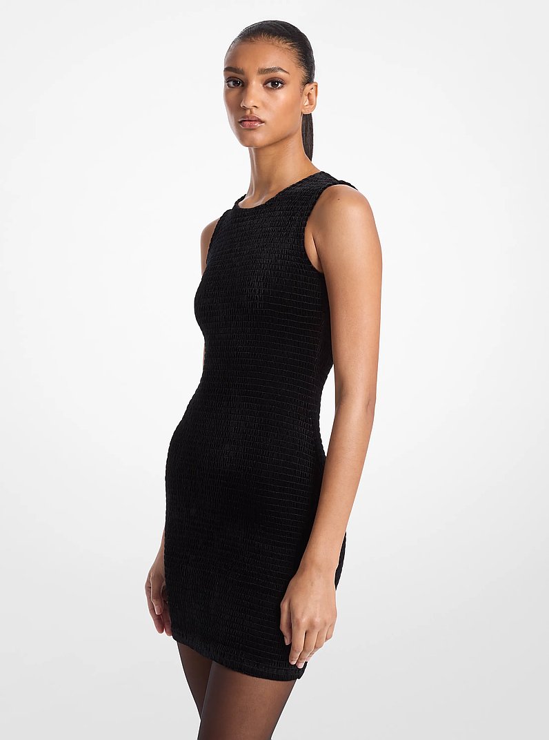 Smocked Velvet Dress in BLACK | Michael Kors
