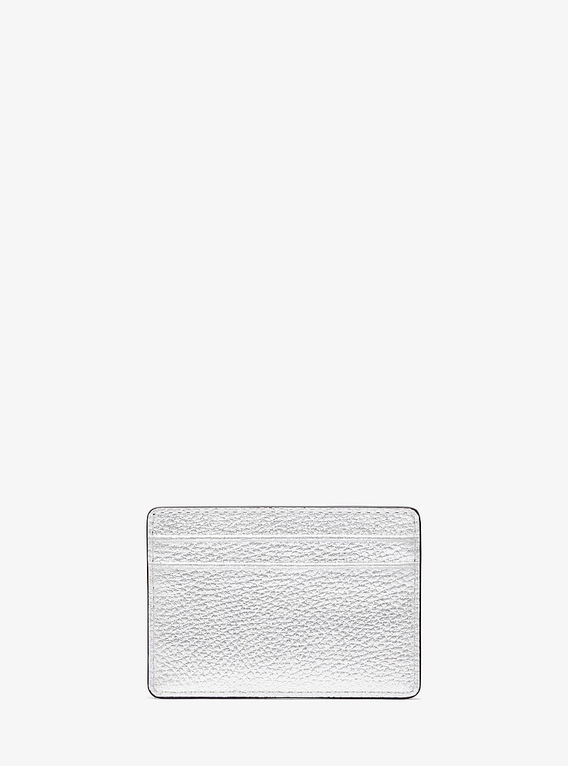 Jet Set Small Metallic Leather Card Case in SILVER | Michael Kors