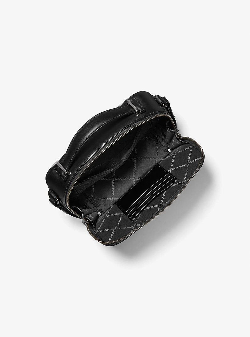 Hudson Metallic Crocodile Embossed Leather Crossbody Bag in SILVER | Michael Kors