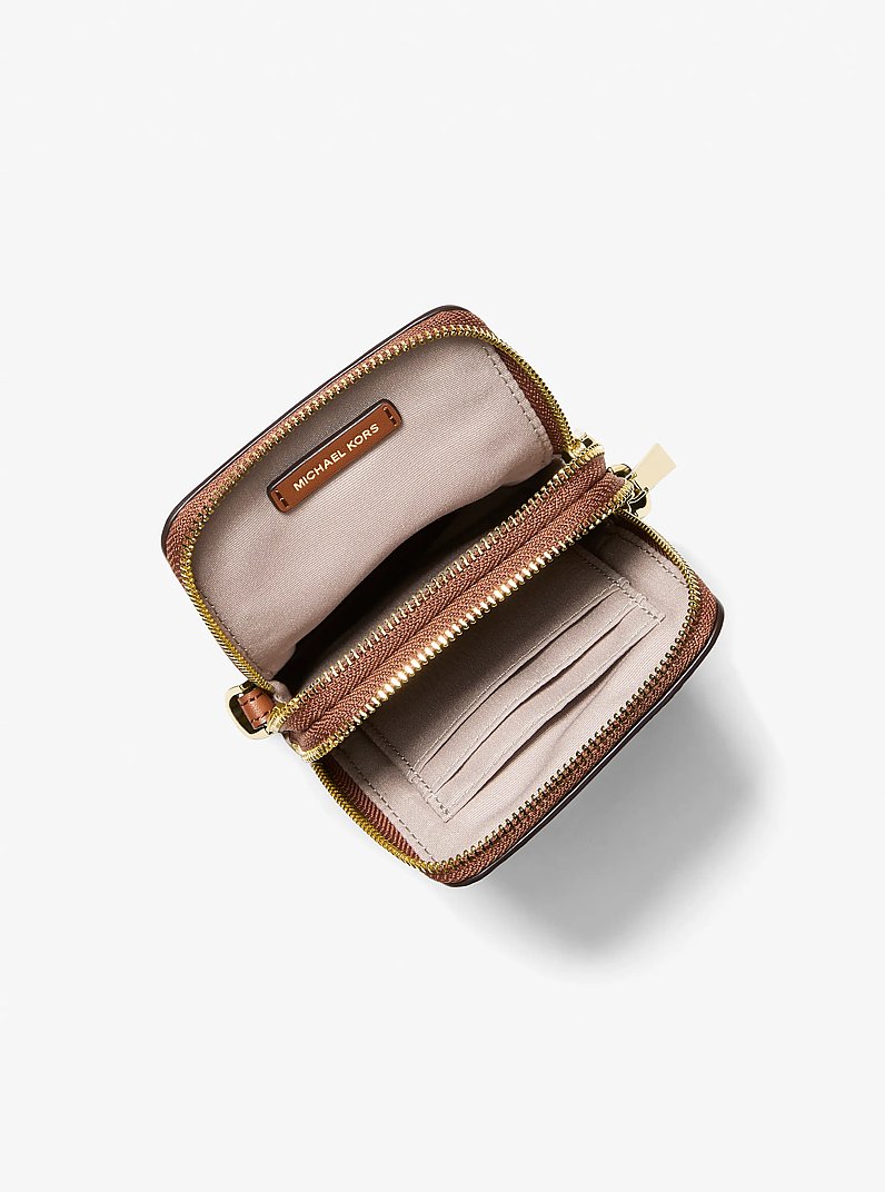 Borsa a tracolla per smartphone Jet Set piccola in pelle martellata in CUOIO | Michael Kors