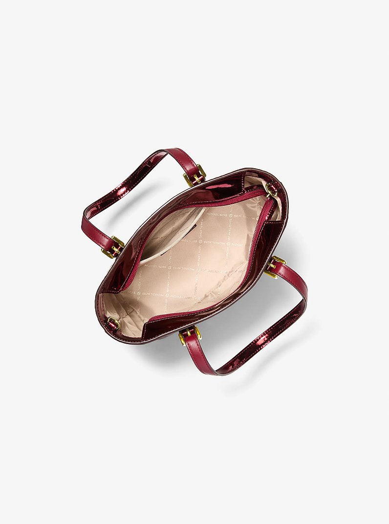 Jet Set Extra-Small Metallic Logo Debossed Convertible Tote Bag in CHERRY | Michael Kors