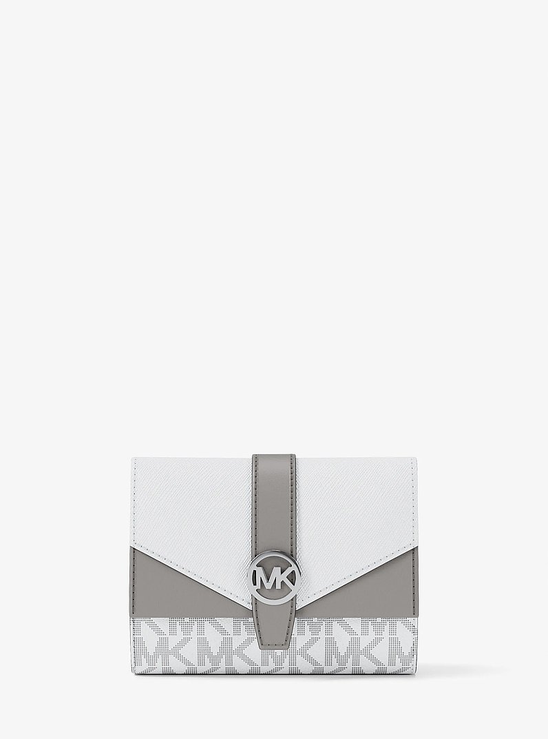 Greenwich Medium Signature Logo Trifold Wallet in OPTIC WHITE | Michael Kors