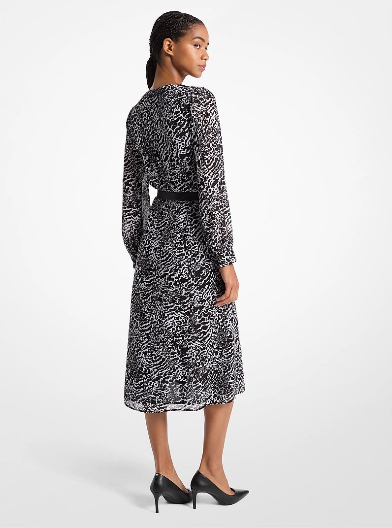 Vestido Kate de georgette con estampado de ocelote in BLANCO/NEGRO | Michael Kors