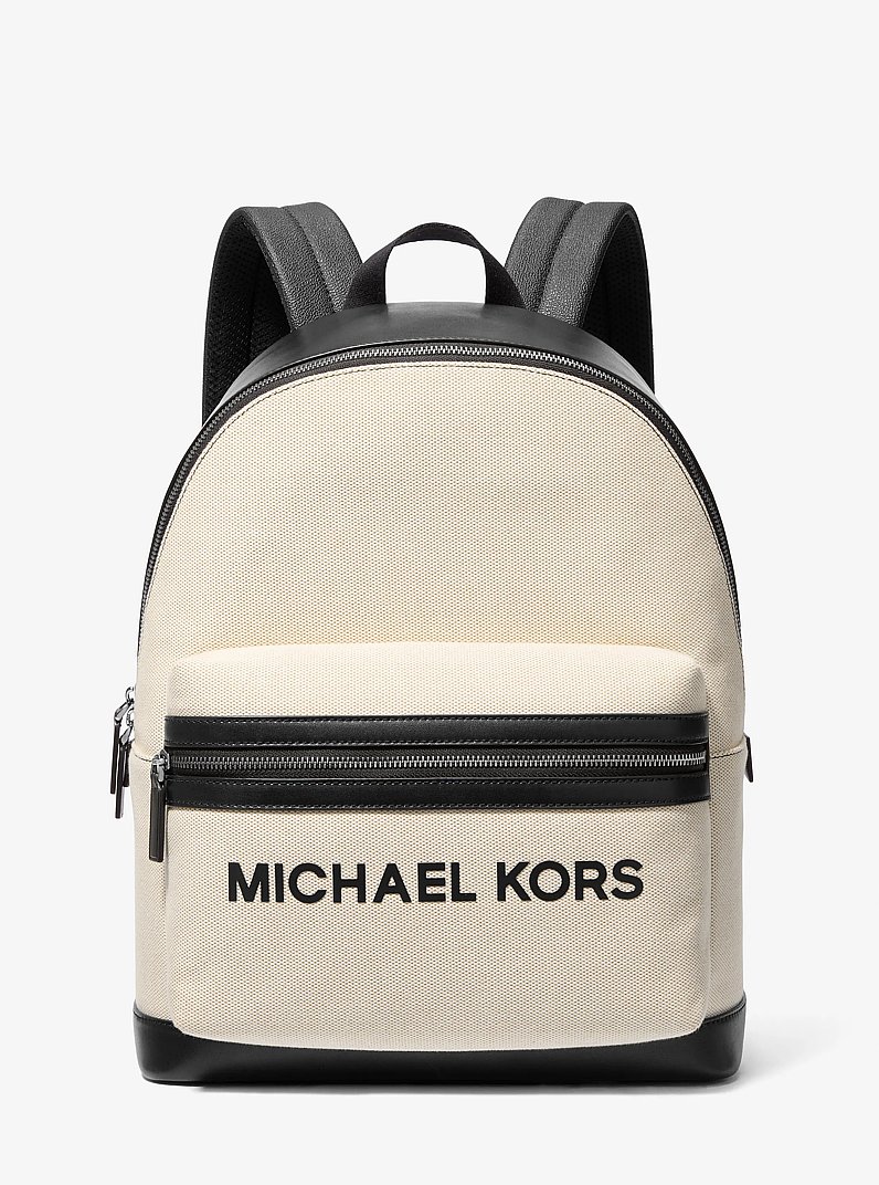 Cooper Two-Tone Canvas Dome Backpack in NATURAL/BLACK | Michael Kors