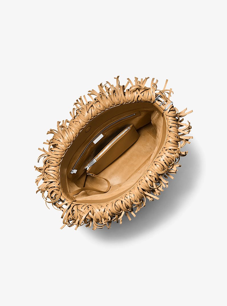 Kiera Hand-Woven Leather Hobo Bag in PEANUT | Michael Kors