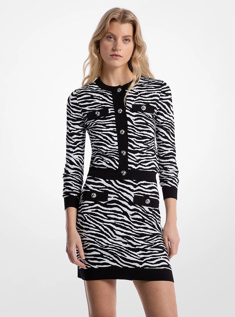 Veste courte en jacquard &agrave; imprim&eacute; z&egrave;bre in NOIR/BLANC | Michael Kors
