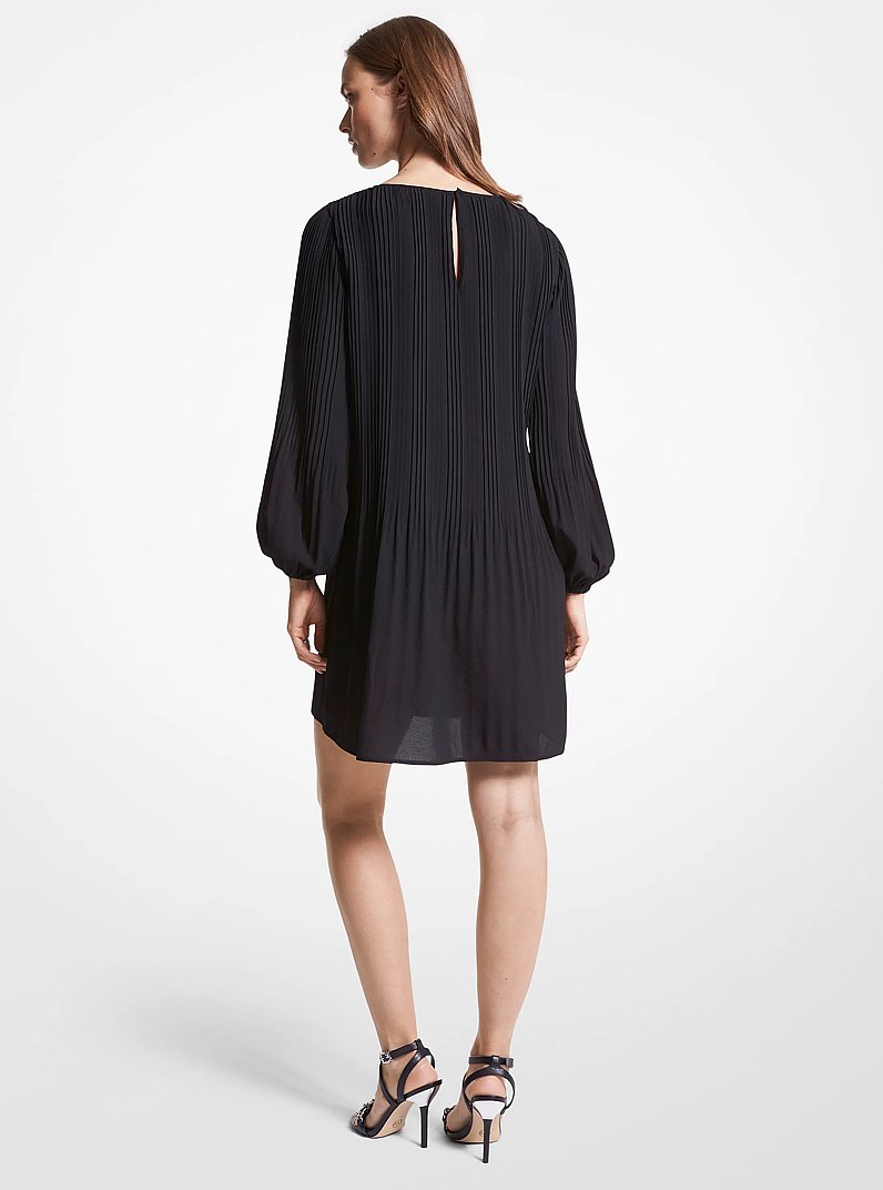 Pleated Crepe Mini Dress in BLACK | Michael Kors