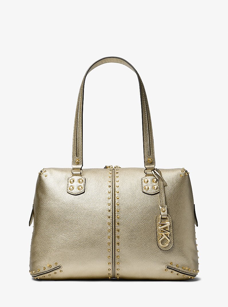 Astor Large Studded Metallic Leather Tote Bag in PALE GOLD | Michael Kors