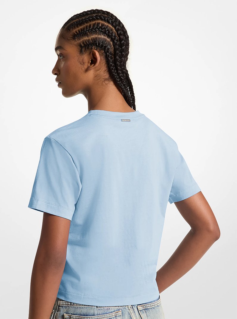 Embellished Logo Organic Cotton T-Shirt in SHOREBLUE | Michael Kors